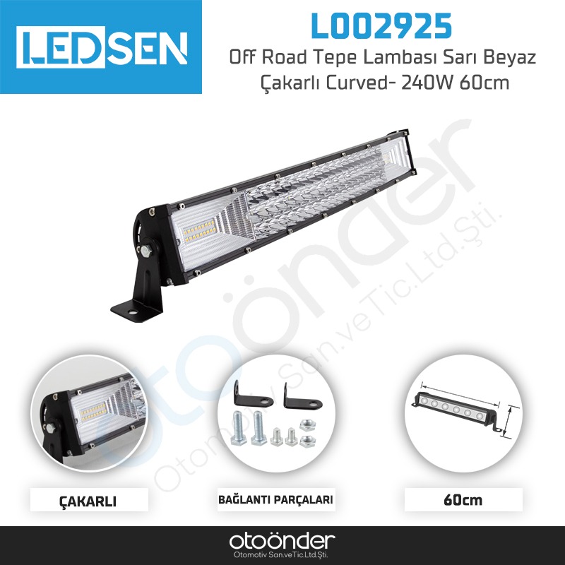 Off Road Tepe Lambası Sarı Beyaz ve Çakarlı Curved- 240W 60cm