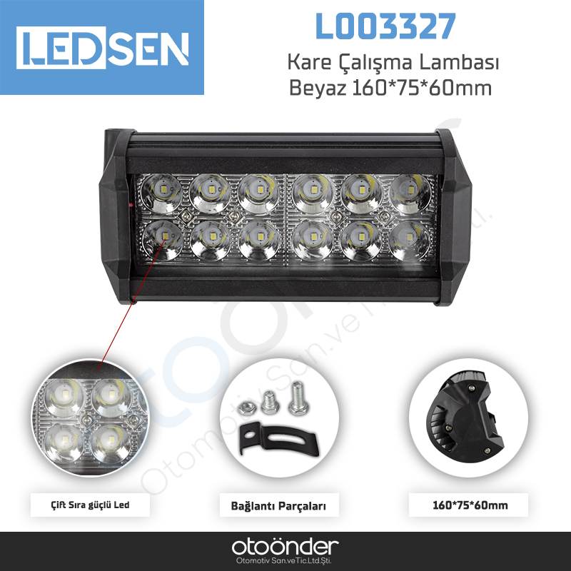 Kare Çalışma Lambası Beyaz 160*75*60mm 12 Ledli