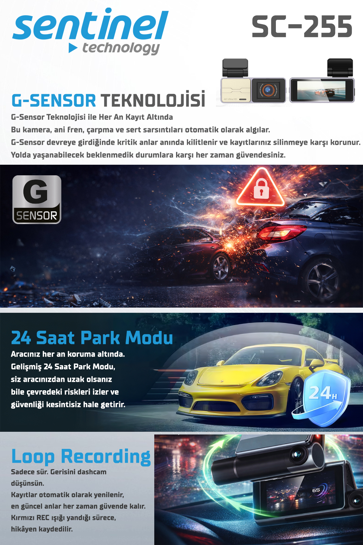 KAYIT CİHAZI 4K 3.2" DOKUNMATİK EKRAN 2 KAMERALI