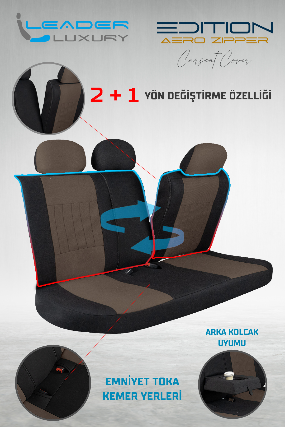 EDİTİON TAY TÜYÜ OTO KILIFI FERMUARLI. KAHVERENGİ