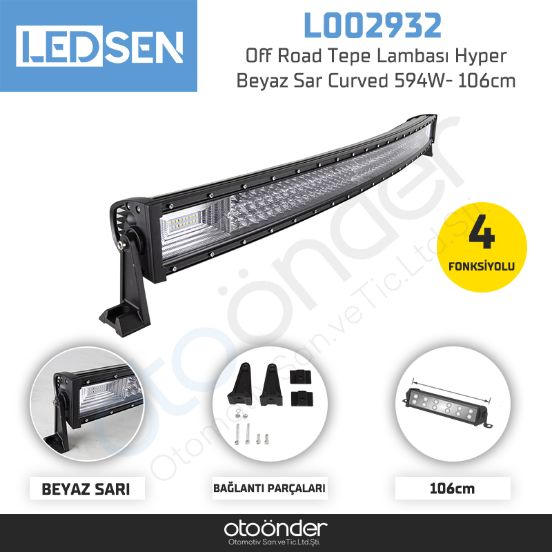 Off Road Tepe Lambası Hyper Beyaz Sarı Curved 594W- 106cm 4 Fonksiyonlu