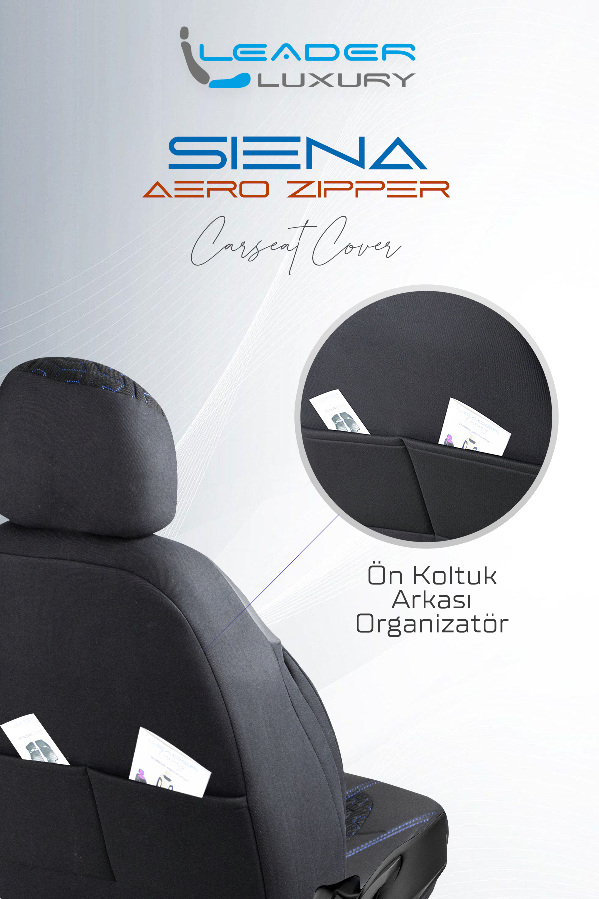 HAFİF TİCARİ ARAÇ SİENA OTO KILIFI SİYAH. MAVİ NAKIŞ