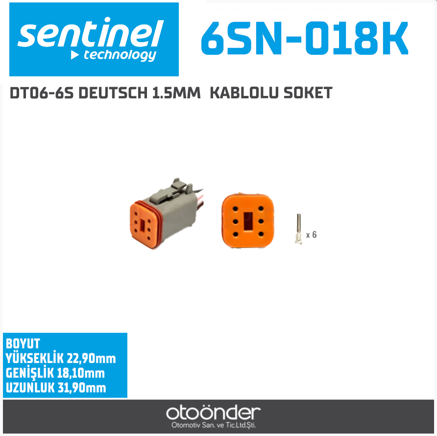 DEUTSCH OTO ELEKTRİK TESİSAT SOKETİ[DT06-6S][KABLOLU][İŞ MAKİNESİ]