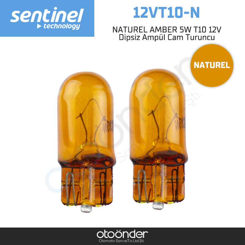 NATUREL AMBER 5W T10 12V Dipsiz Ampül Cam Turuncu