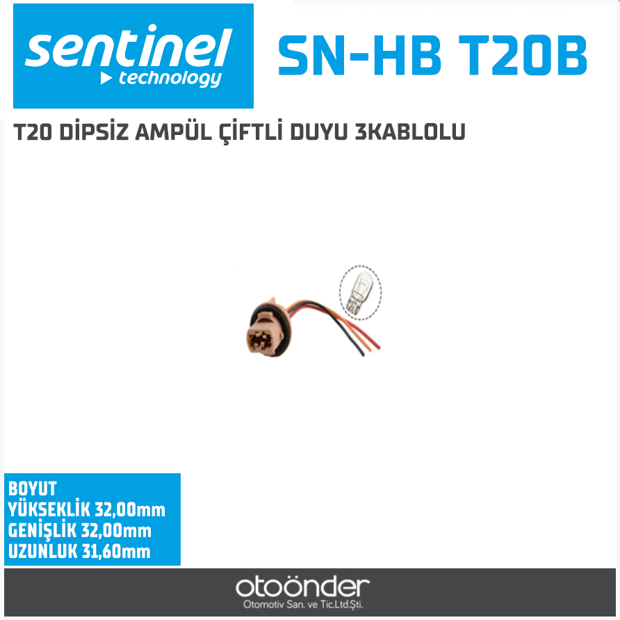 T20 DİPSİZ AMPÜL ÇİFTLİ DUYU 3KABLOLU
