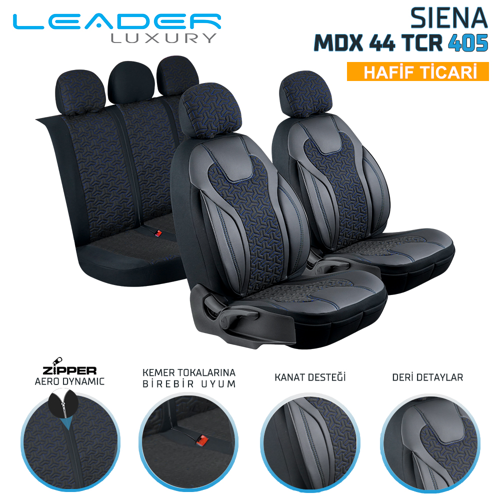 HAFİF TİCARİ ARAÇ SİENA OTO KILIFI SİYAH. MAVİ NAKIŞ