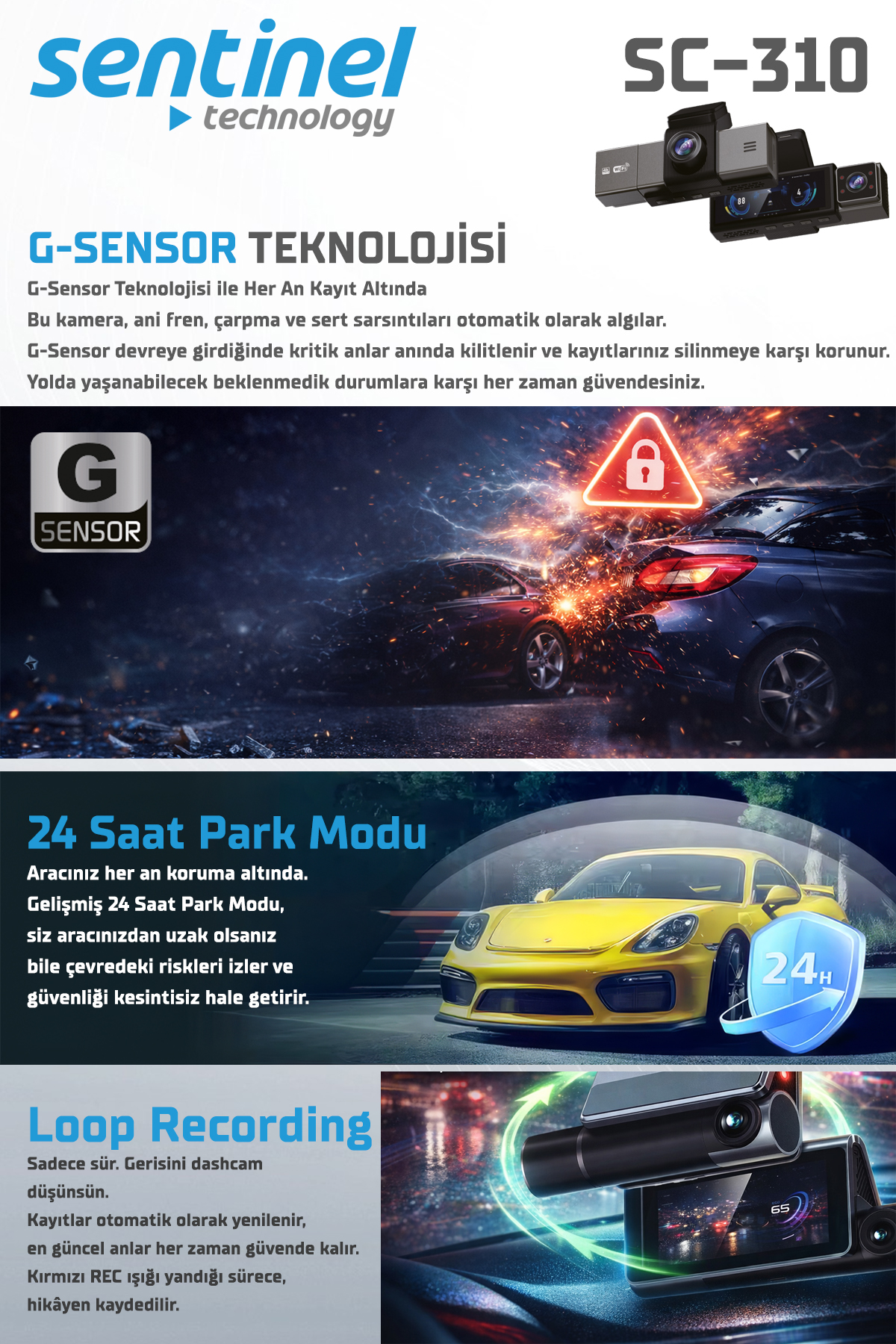 KAYIT CİHAZI 4K 3.2" EKRAN 3 KAMERALI