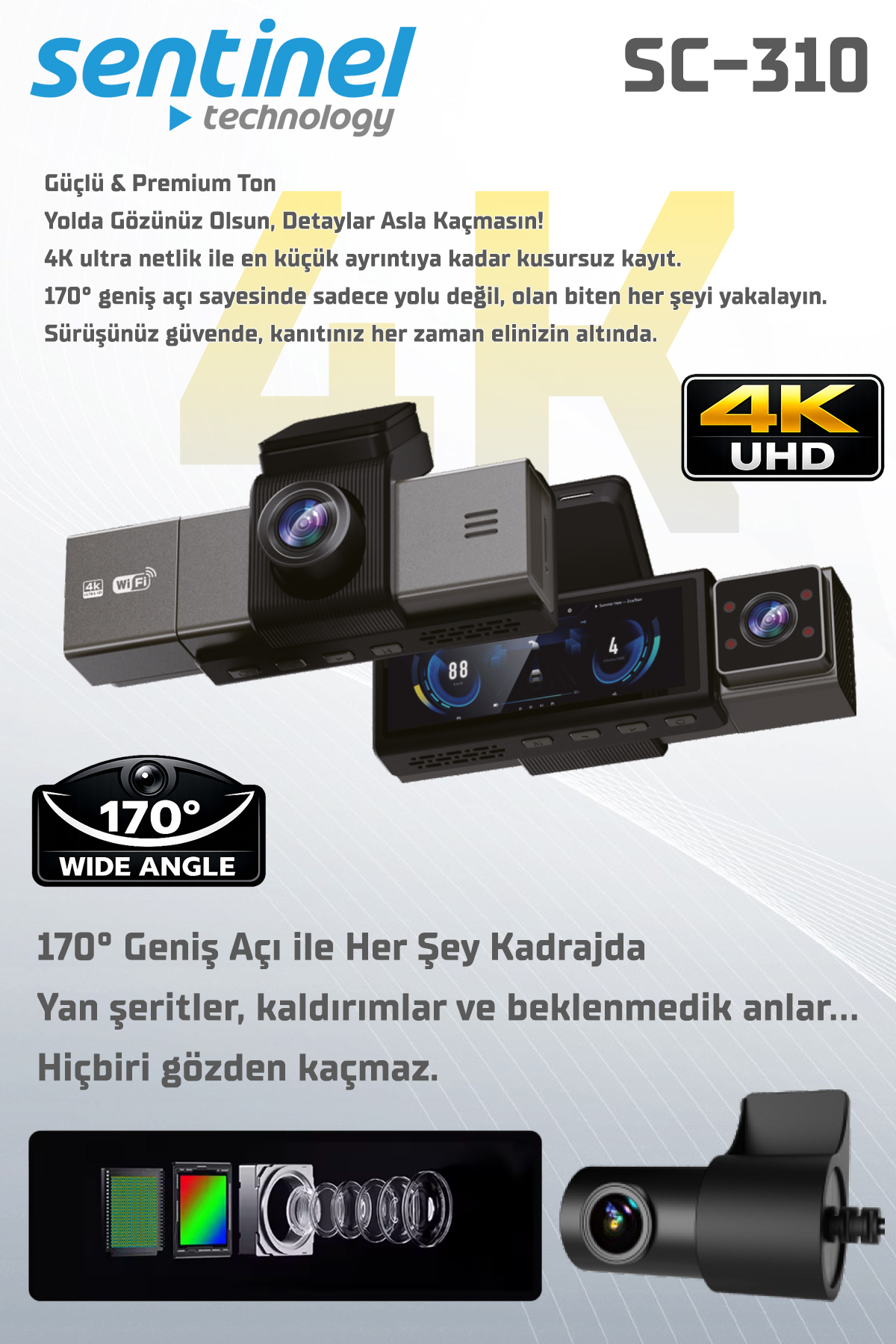 KAYIT CİHAZI 4K 3.2" EKRAN 3 KAMERALI