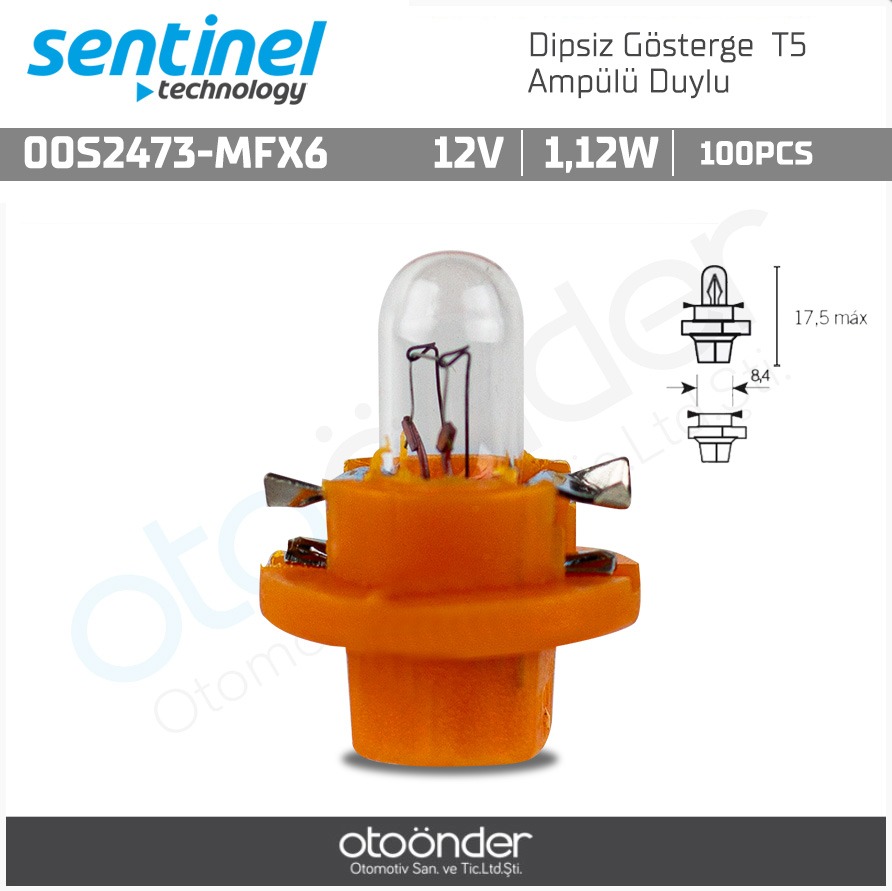 Dipsiz Gösterge T5 Ampülü Duylu 12v 1,12w