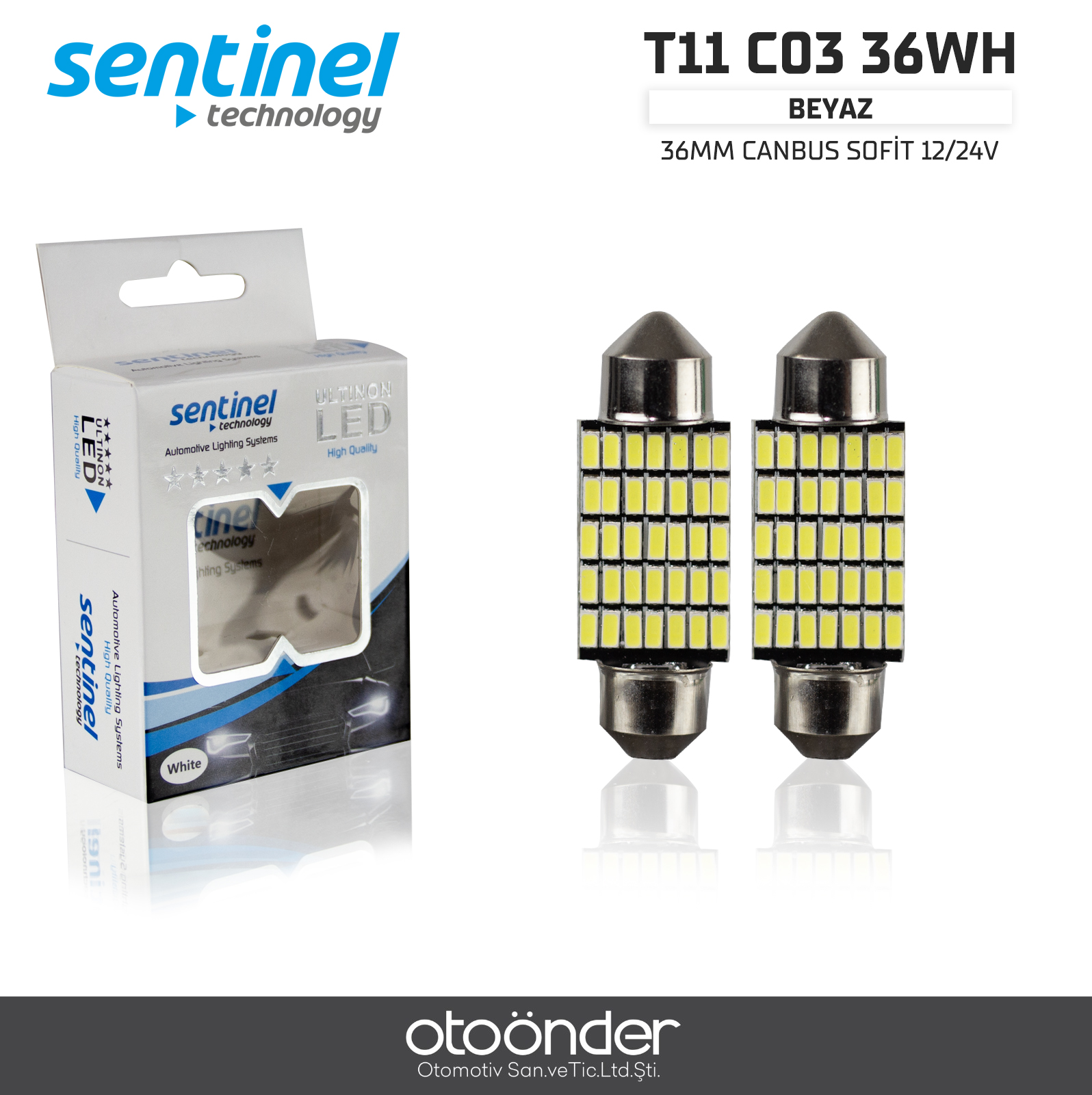 CANBUS SOFİT 36mm BEYAZ 35 SMD 12-24V UYUMLU. LED AMPÜL