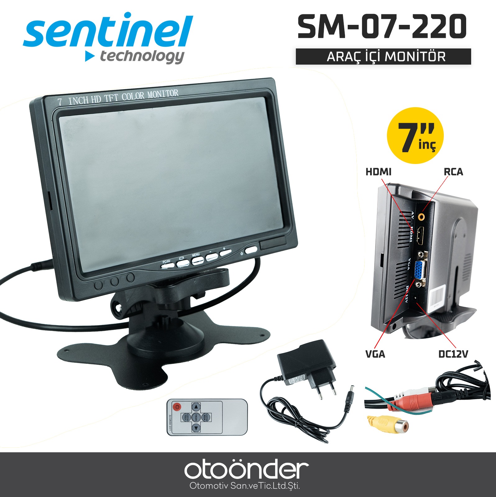 7" MONİTÖR VGA, HDMI, AV GİRİŞLİ, 220V ÇALIŞIR