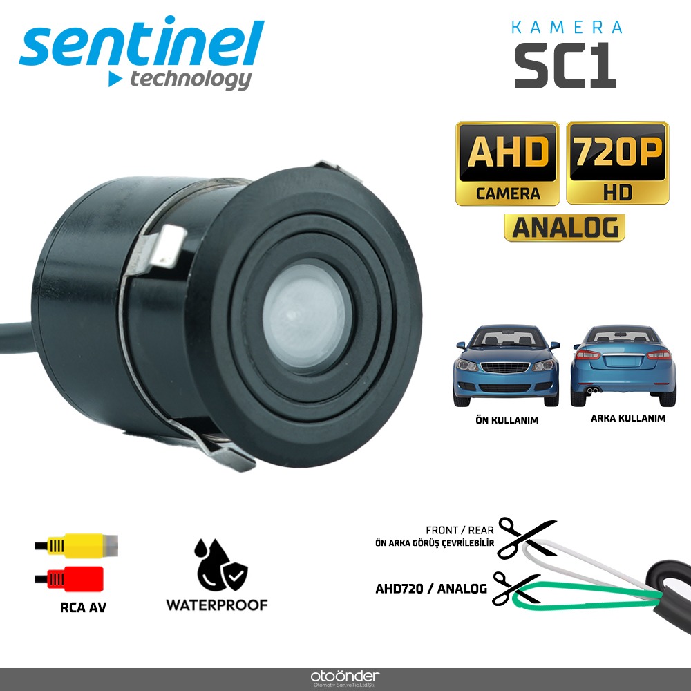 KAMERA AHD 720P ve ANALOG  ÖN ARKA GÖRÜŞ. ÇEVRİLEBİLİR 22,5mm