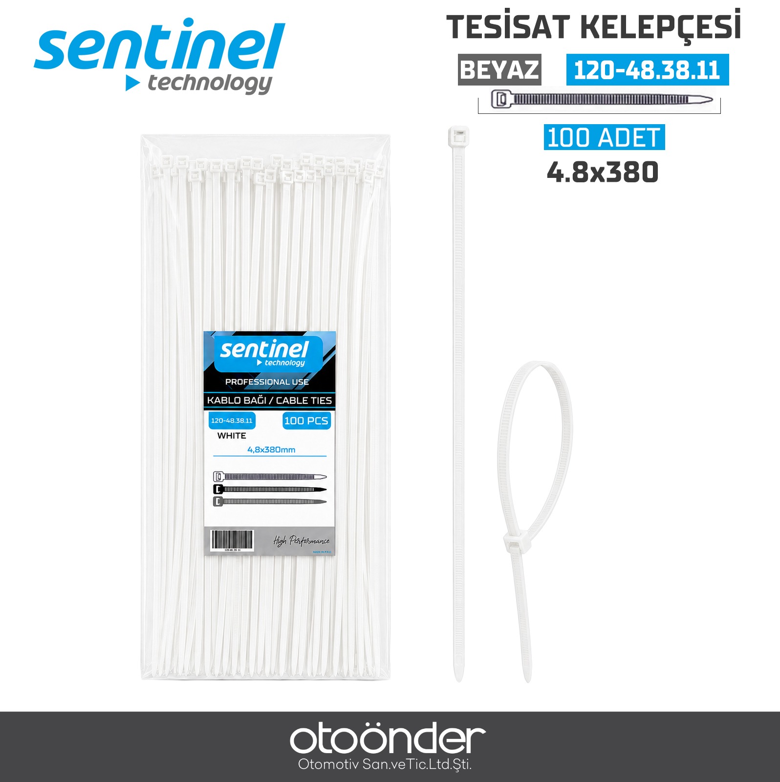 TESİSAT KELEPÇESİ 4.8x380 (100 ADET) 1 PAKET BEYAZ