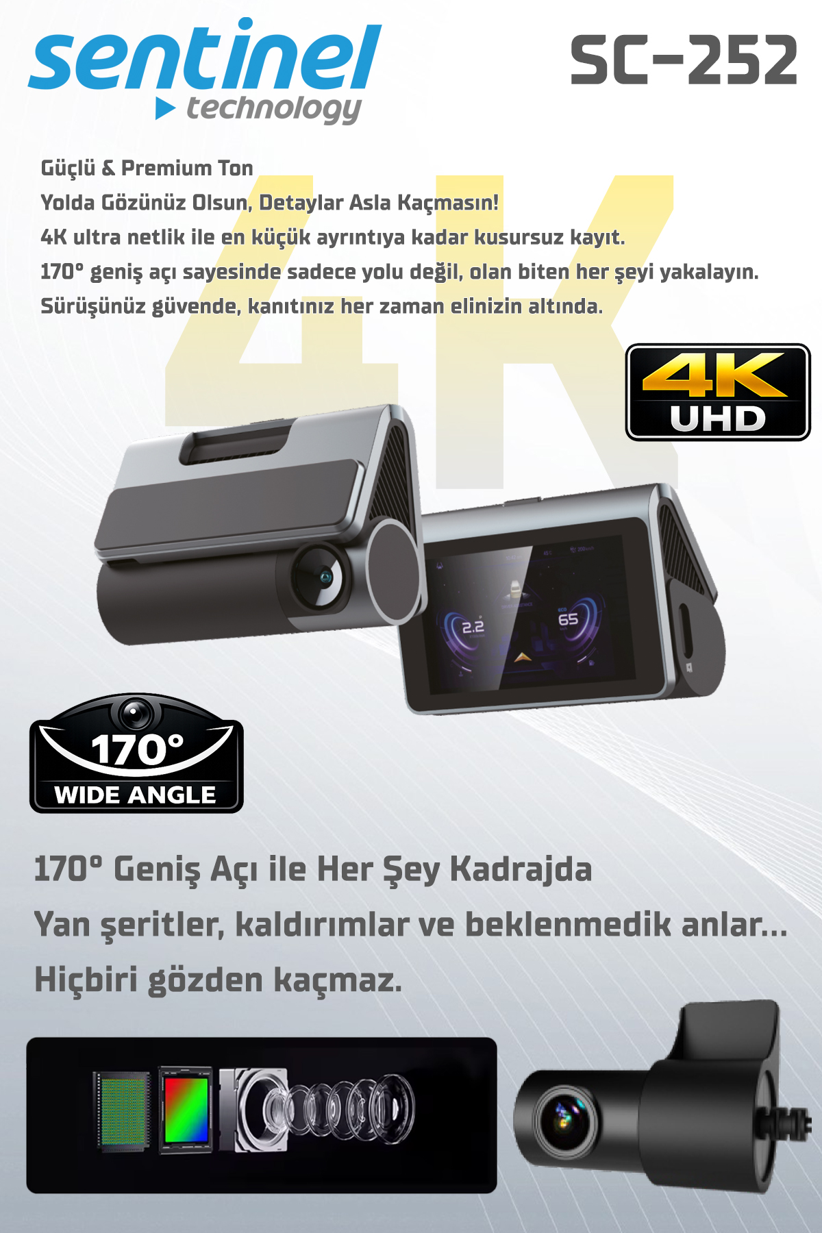 KAYIT CİHAZI 4K 3" DOKUNMATİK EKRAN 2 KAMERALI