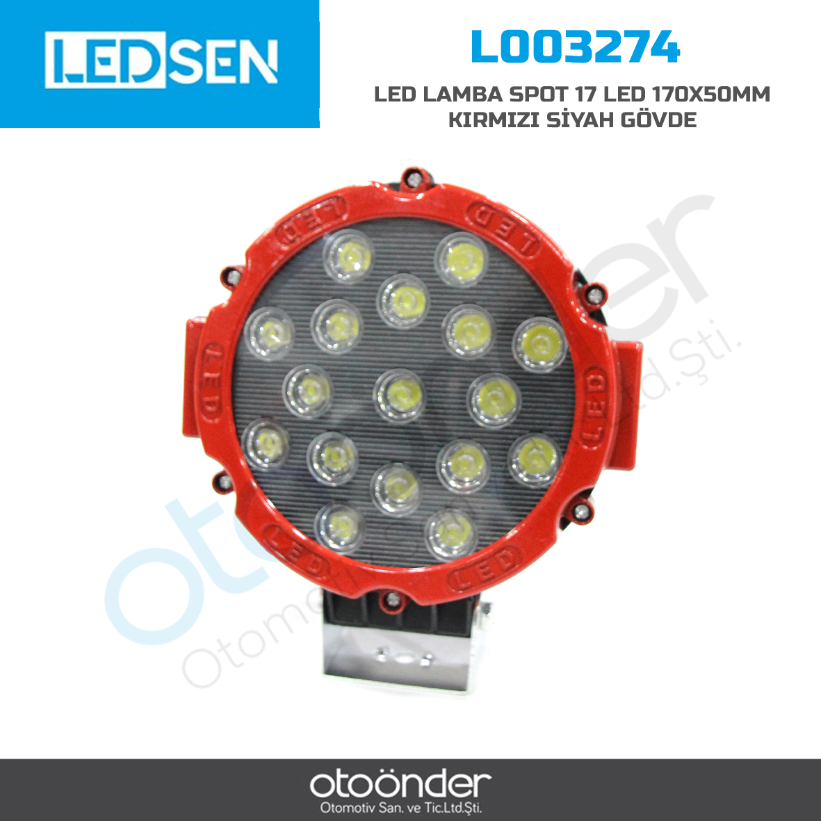 LED LAMBA SPOT 17 LED 170X50mm KIRMIZI SİYAH GÖVDE