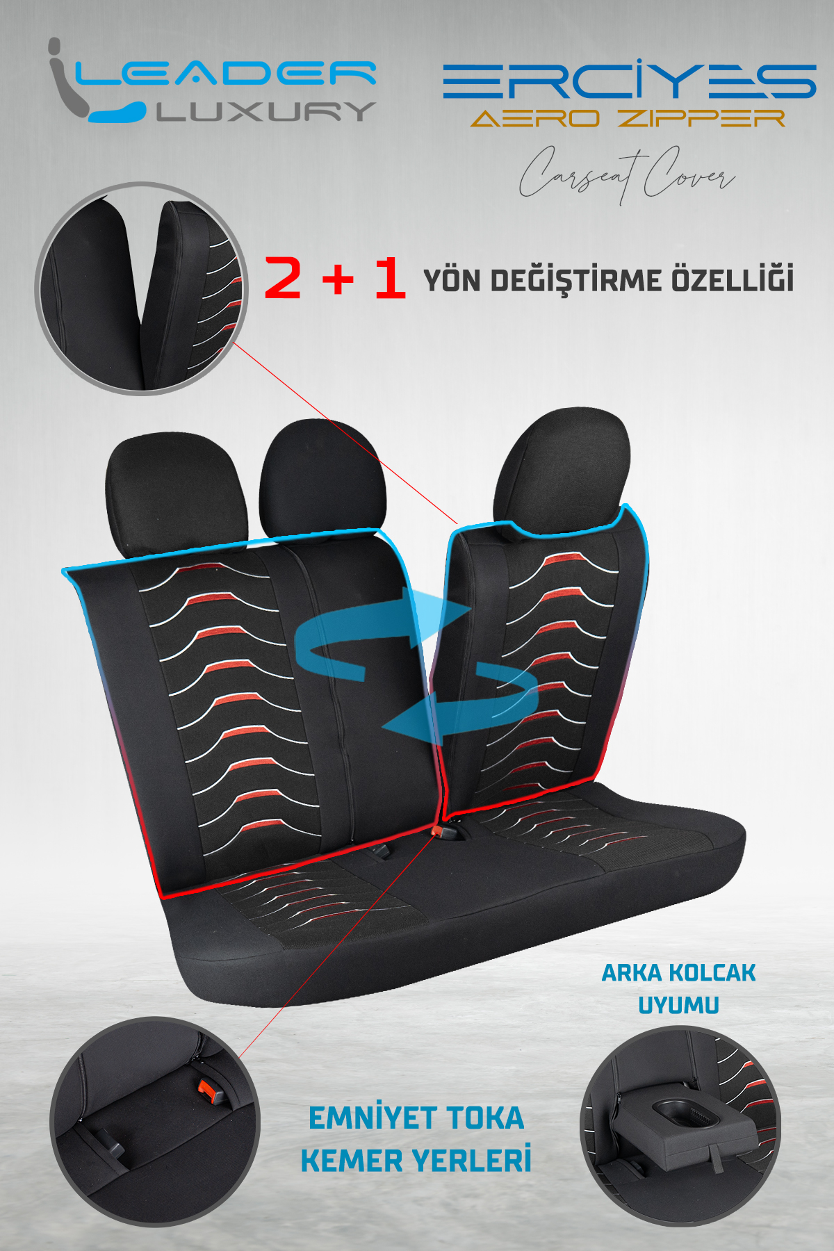 ERCİYES KETEN OTO KILIFI FERMUARLI. DARK SİYAH