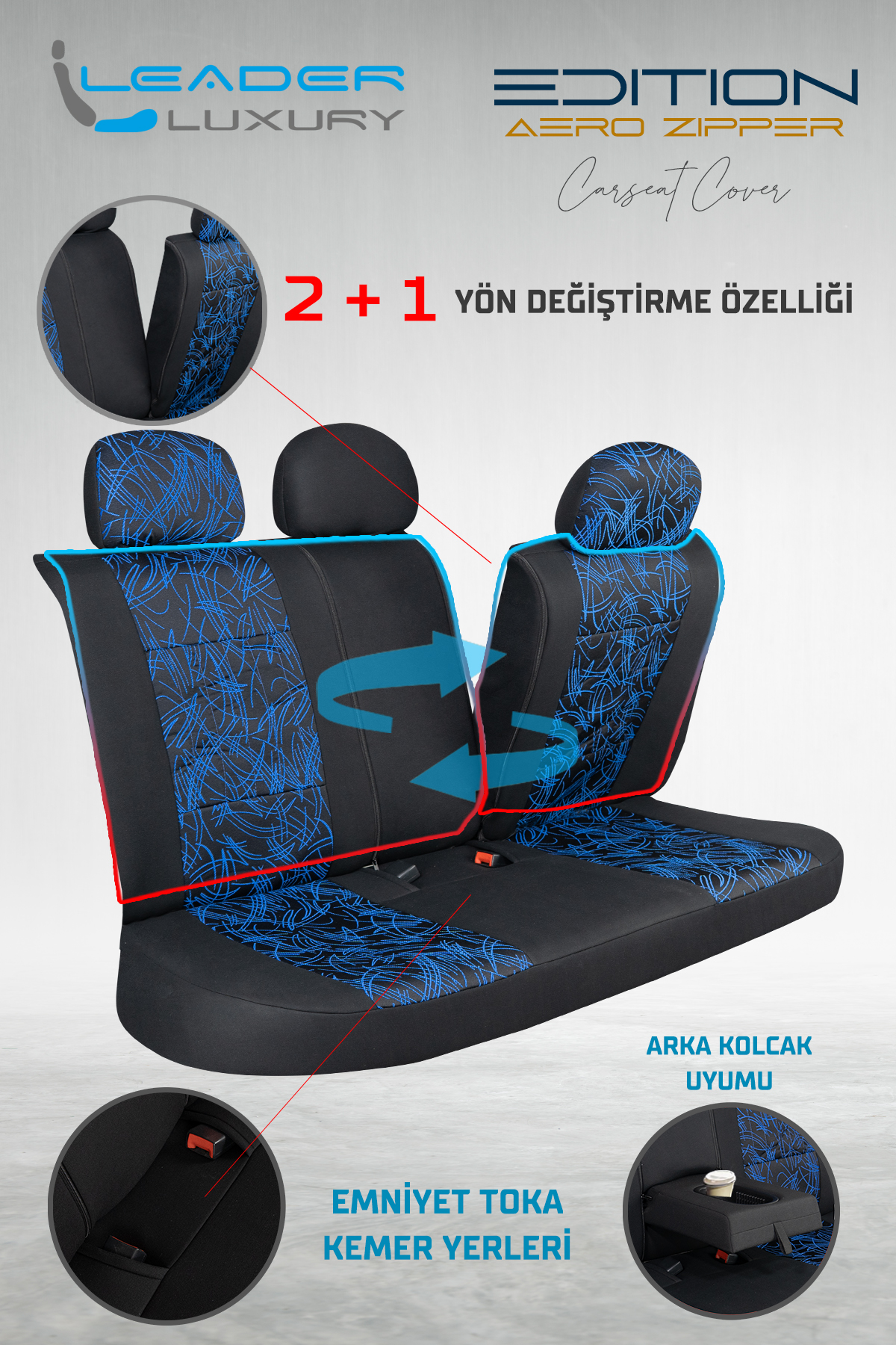 EDİTİON JAKAR OTO KILIFI FERMUARLI SİYAH - MAVİ