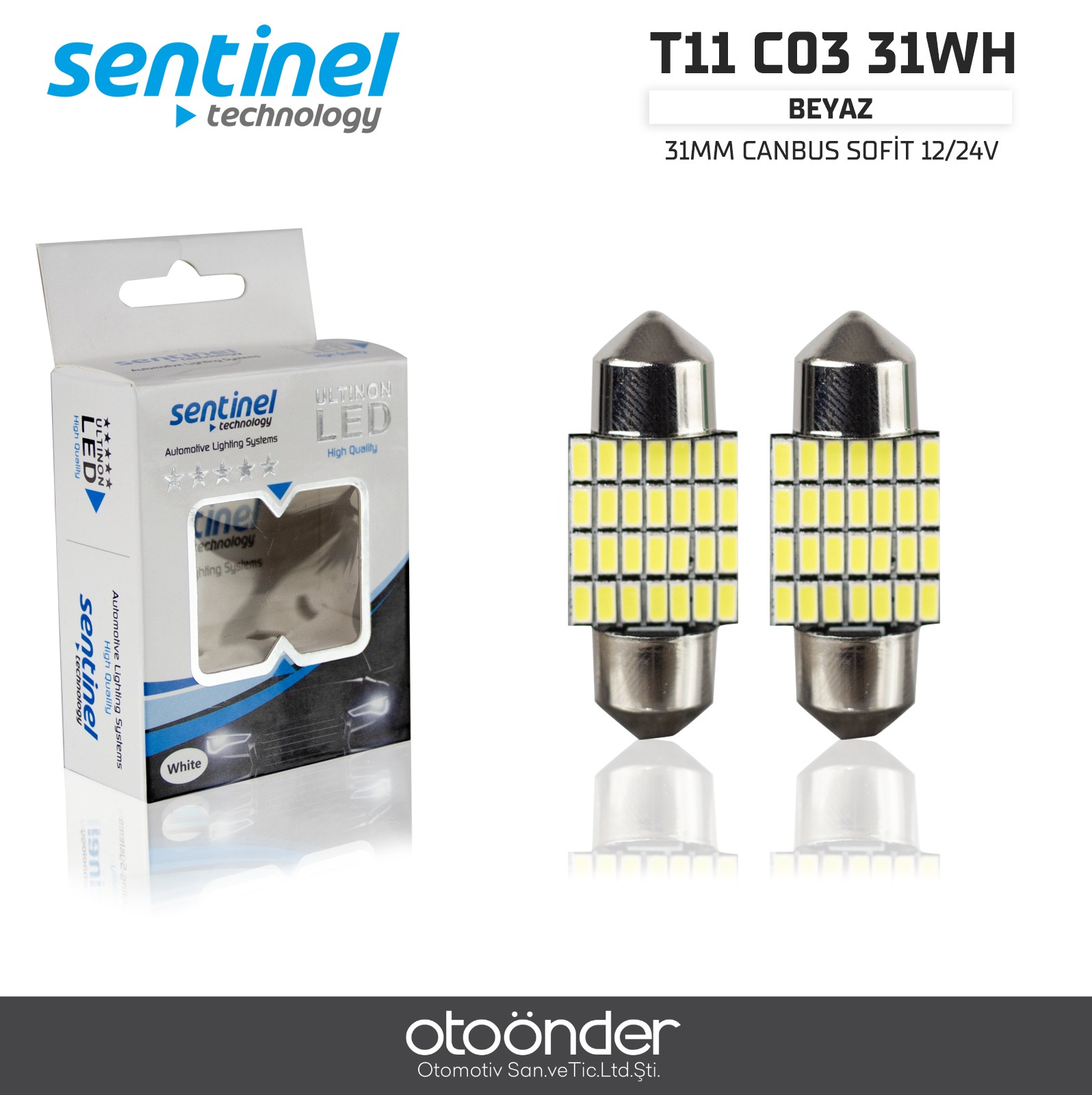 CANBUS SOFİT 31mm BEYAZ 28 SMD 12-24V UYUMLU. LED AMPÜL