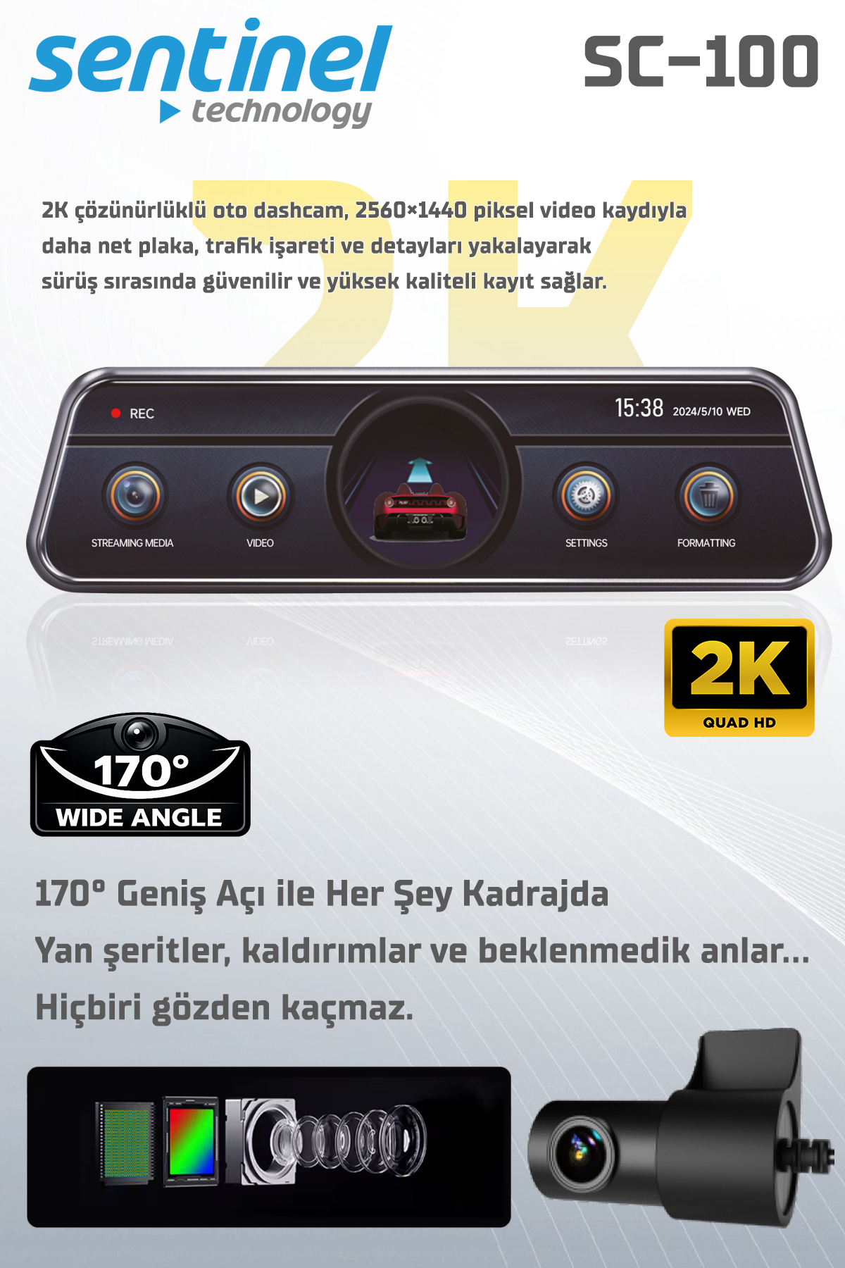 KAYIT CİHAZI 2K  2 KAMERALI 10" DİKİZ AYNA