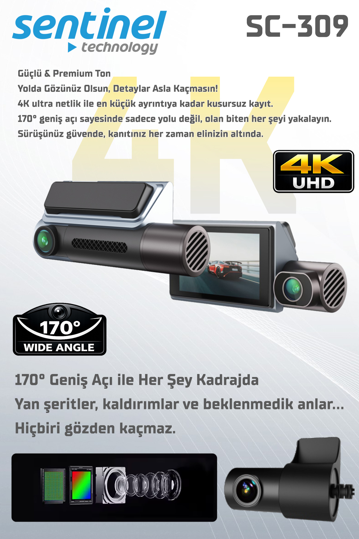 KAYIT CİHAZI 4K 3.2" DOKUNMATİK EKRAN 3 KAMERALI
