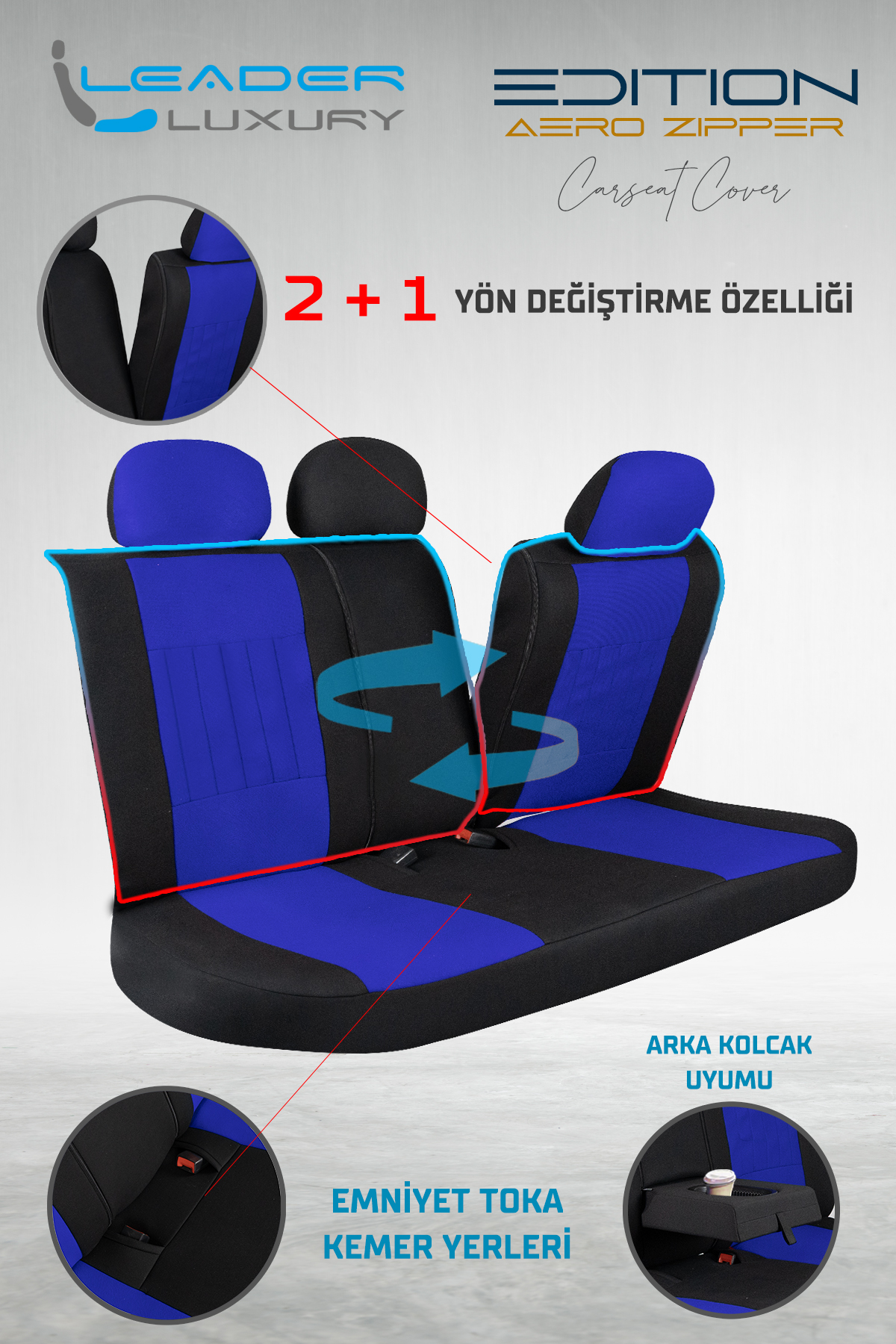 EDİTİON TAY TÜYÜ OTO KILIFI FERMUARLI. MAVİ