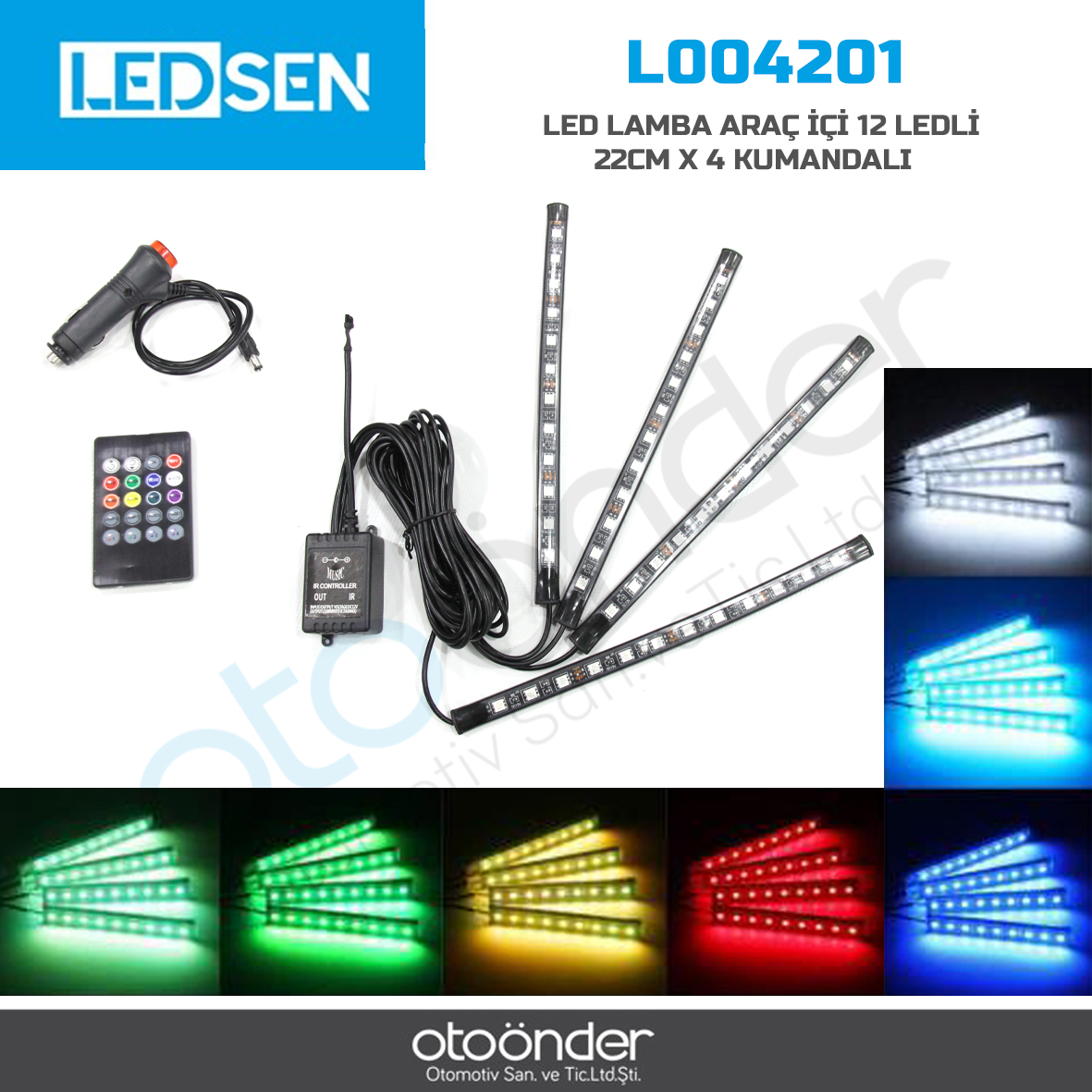 LED LAMBA ARAÇ İÇİ 12 LEDLİ 22CM X 4 KUMANDALISESE DUYARLI (AYAK ALTI LED)