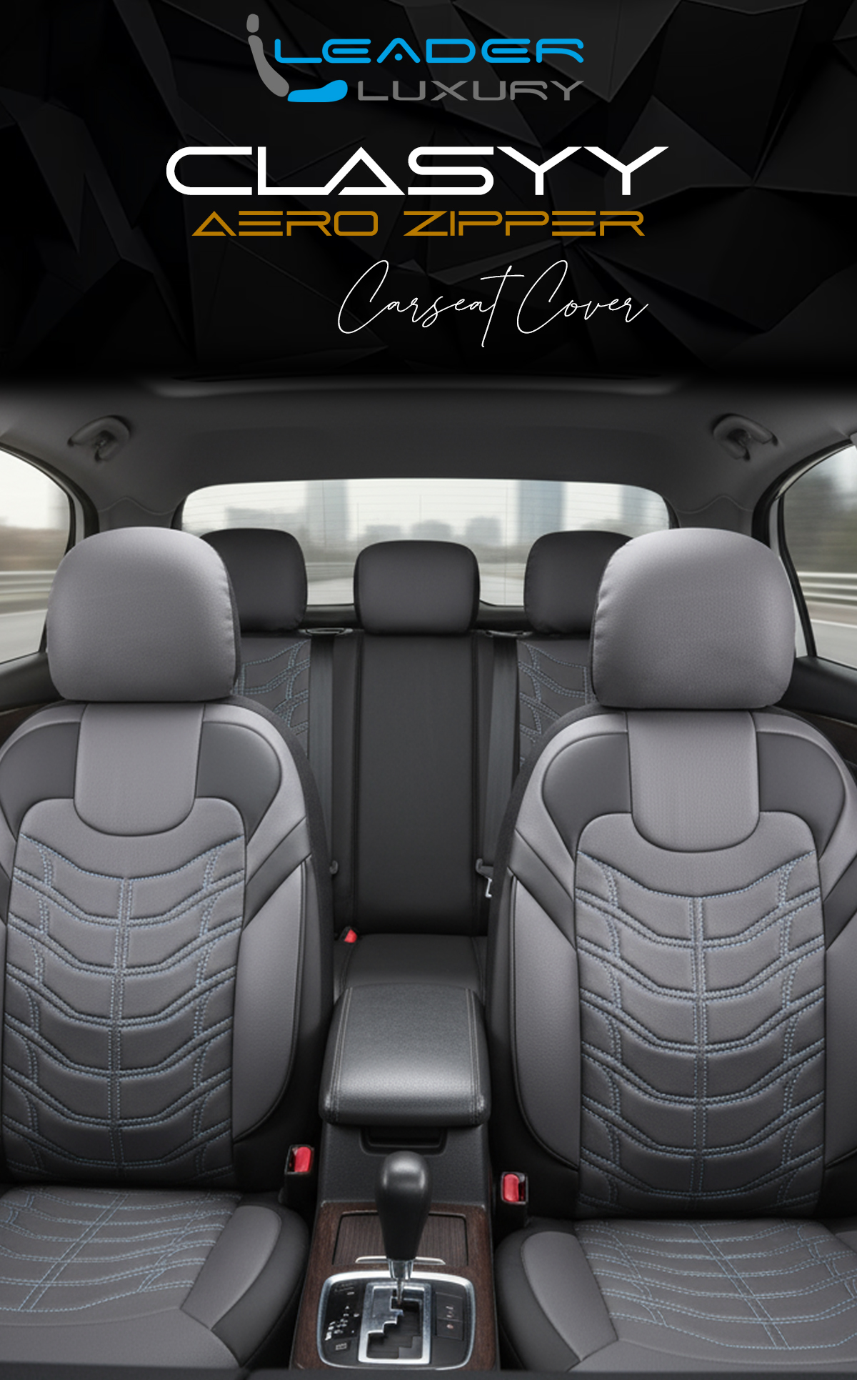 CLASYY KOMPLE DERİ OTO KOLTUK KILIFI GRİ SİYAH