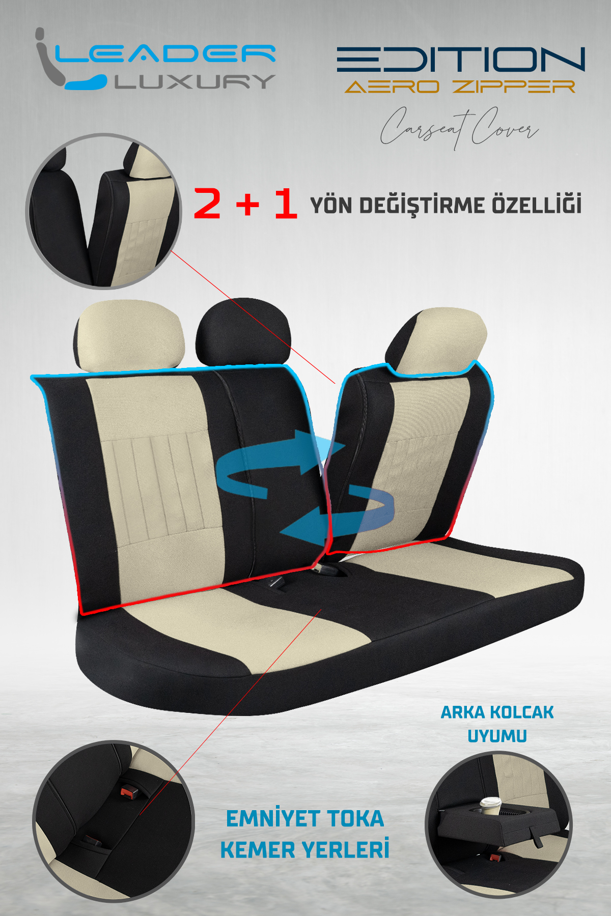 EDİTİON TAY TÜYÜ OTO KILIFI FERMUARLI. BEJ