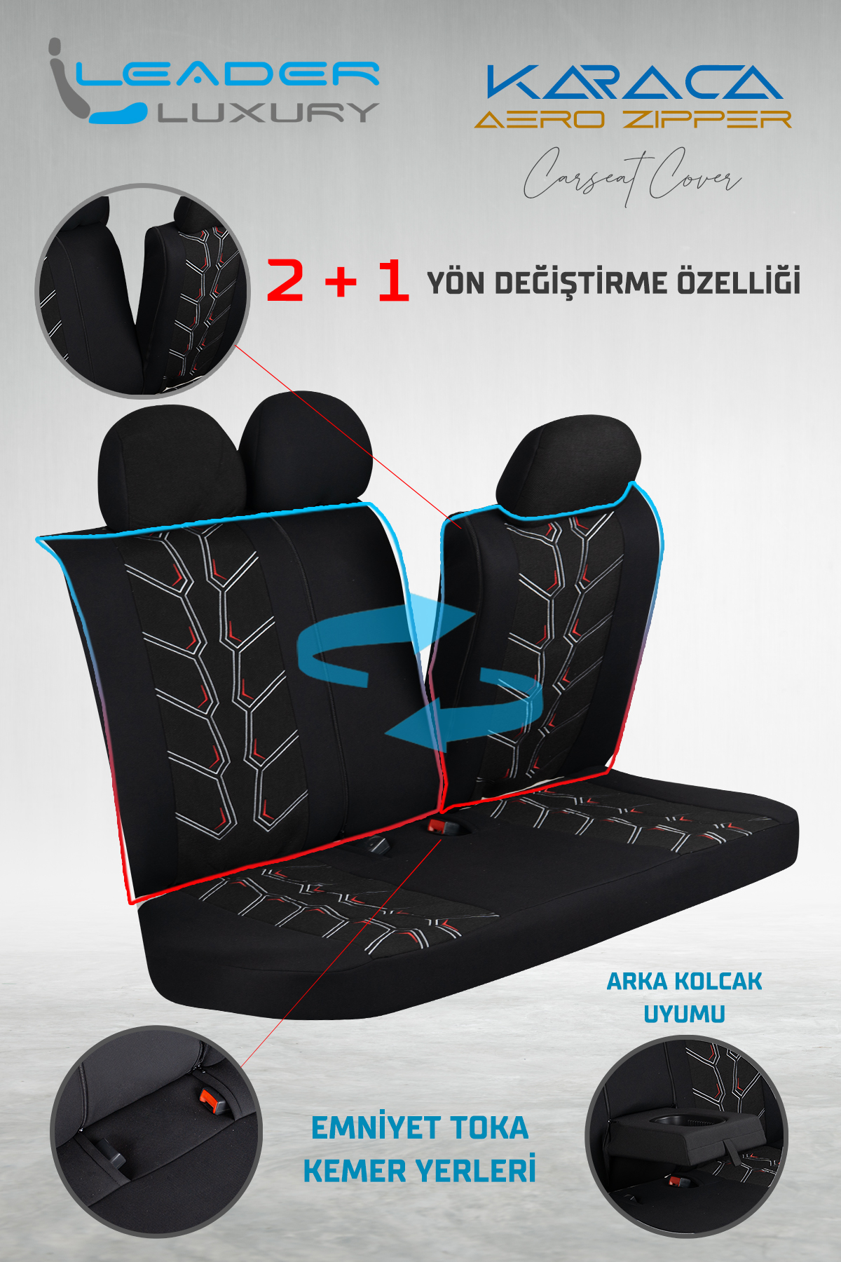 KARACA KETEN OTO KILIFI FERMUARLI DARK SİYAH