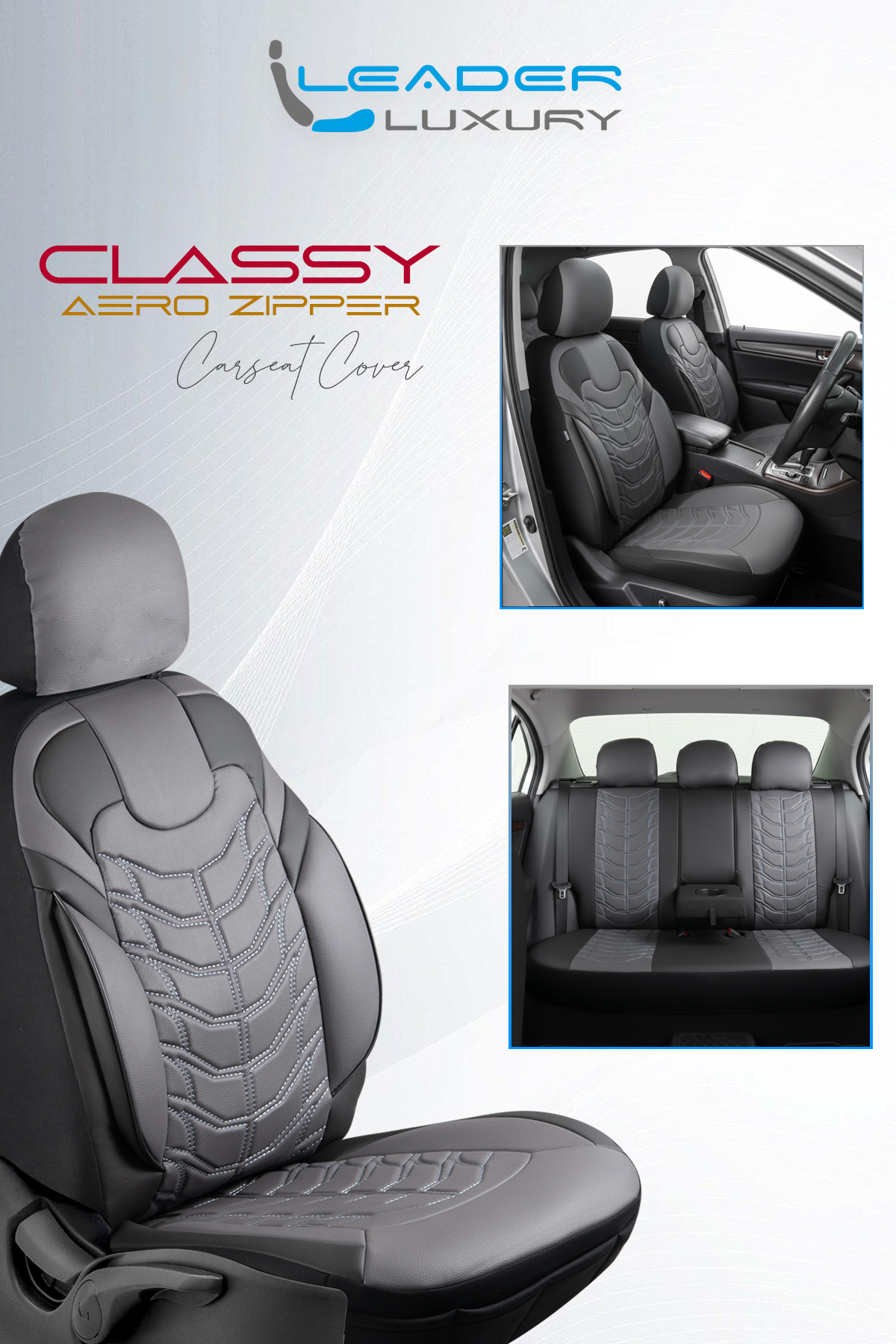 CLASYY KOMPLE DERİ OTO KOLTUK KILIFI GRİ SİYAH