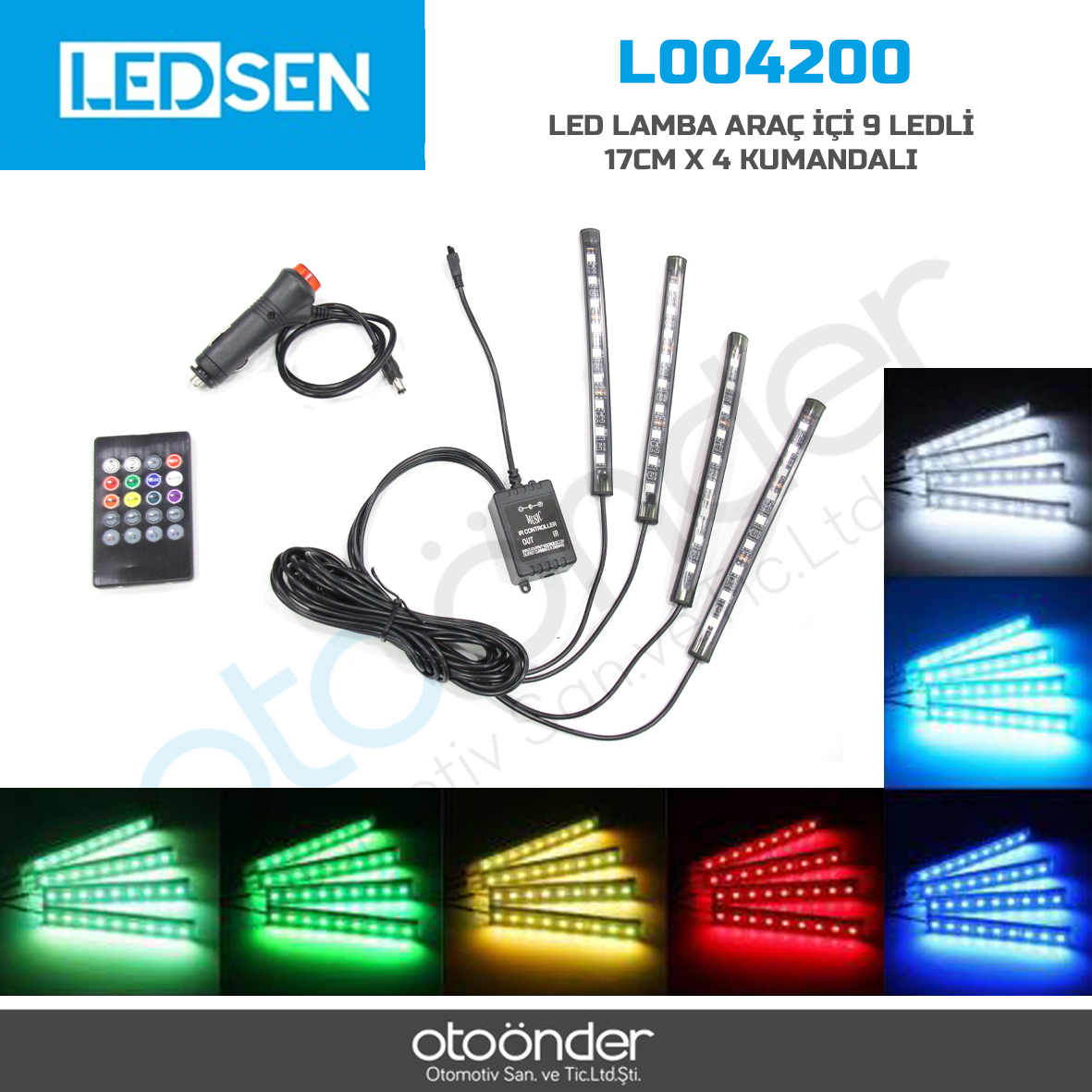 LED LAMBA ARAÇ İÇİ 9 LEDLİ 17CM X4 KUMANDALISESE DUYARLI (AYAK ALTI LED)