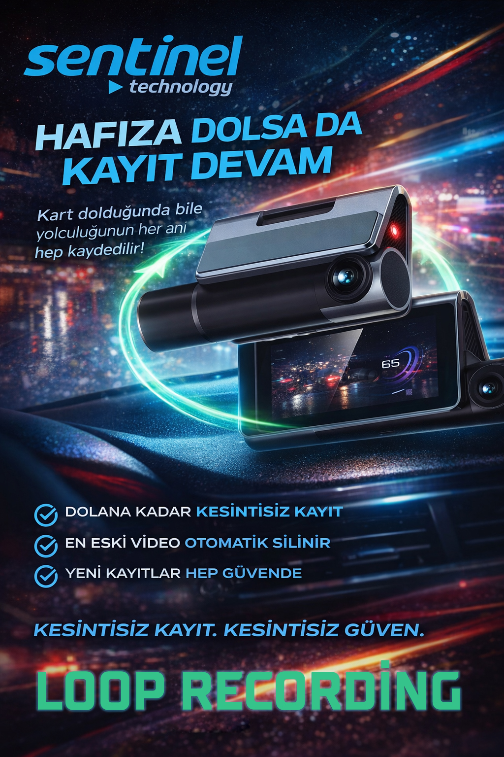 KAYIT CİHAZI FULL 4K 3" EKRAN 3 KAMERALI