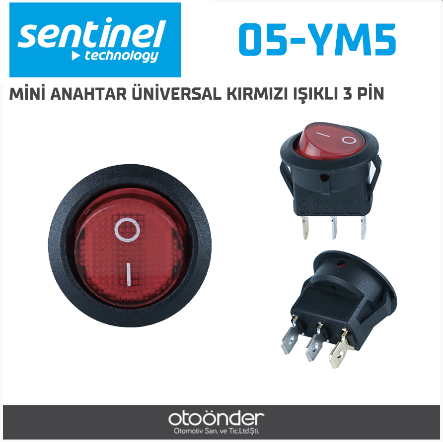 MİNİ ANAHTAR YUVARLAK  KIRMIZI IŞIKLI 3 PİN