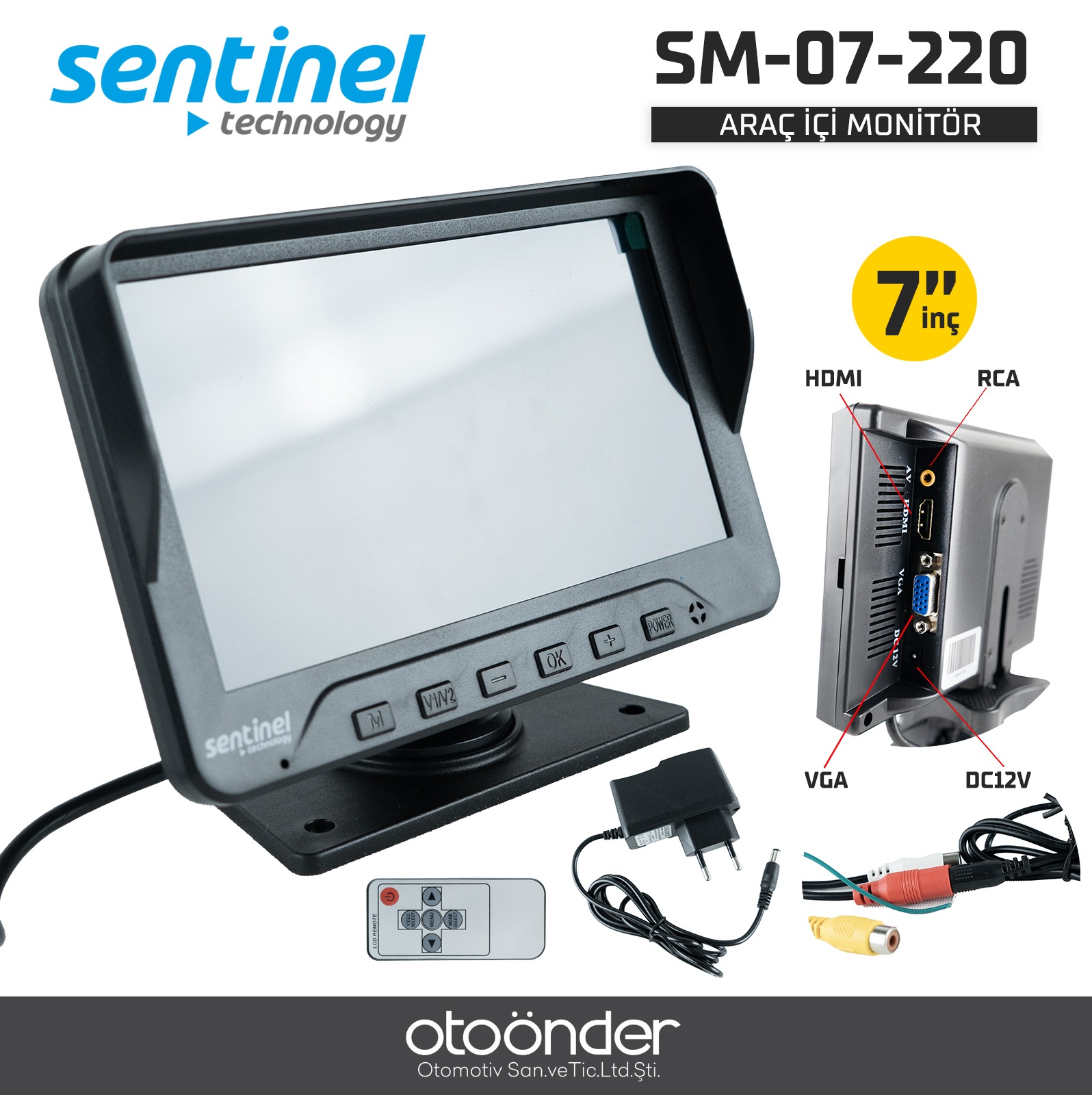 7" MONİTÖR VGA, HDMI, AV GİRİŞLİ, 220V ÇALIŞIR