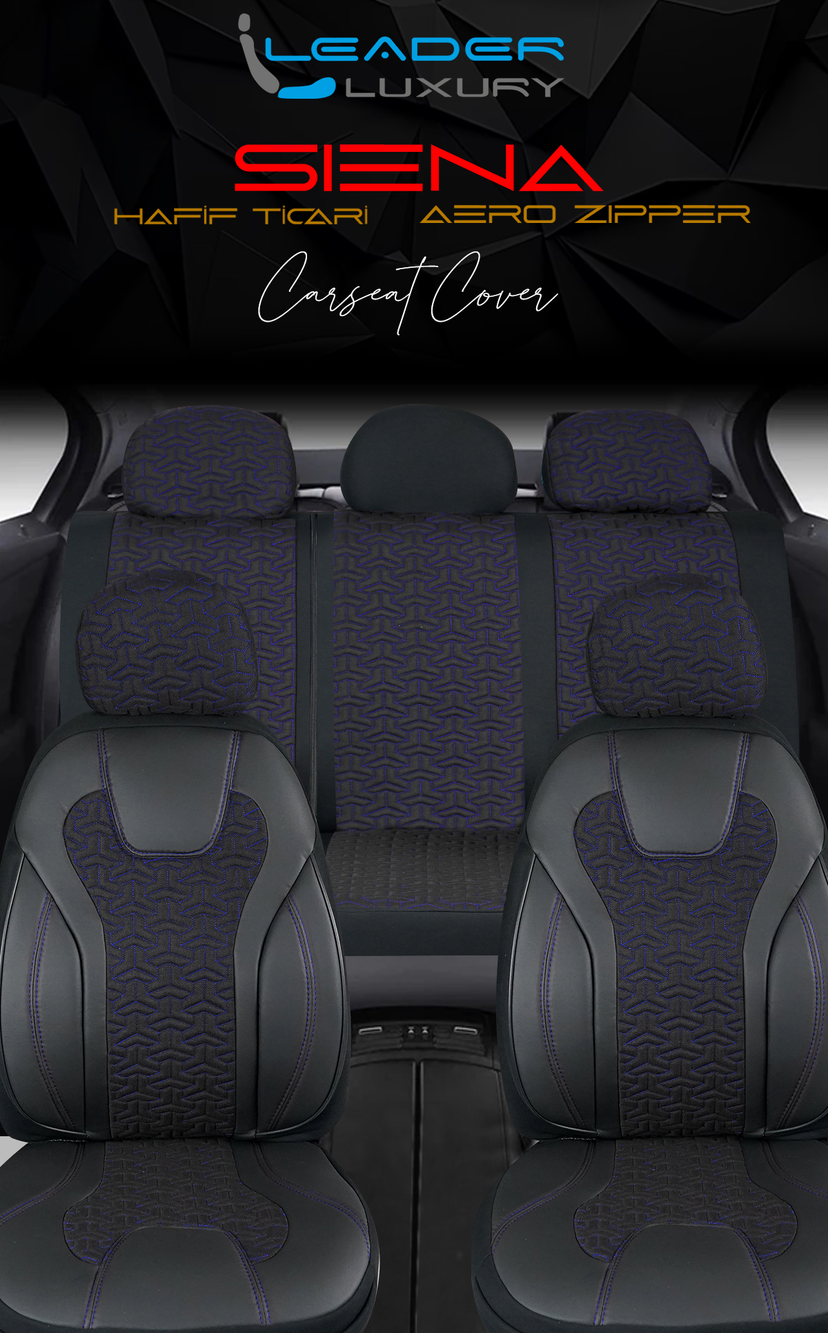 HAFİF TİCARİ ARAÇ SİENA OTO KILIFI SİYAH. MAVİ NAKIŞ