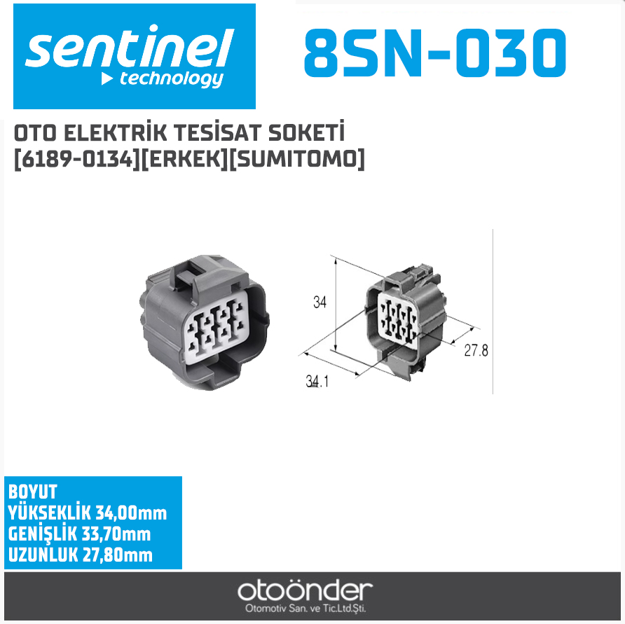 OTO ELEKTRİK TESİSAT SOKETİ [6189-0134][ERKEK][SUMITOMO]