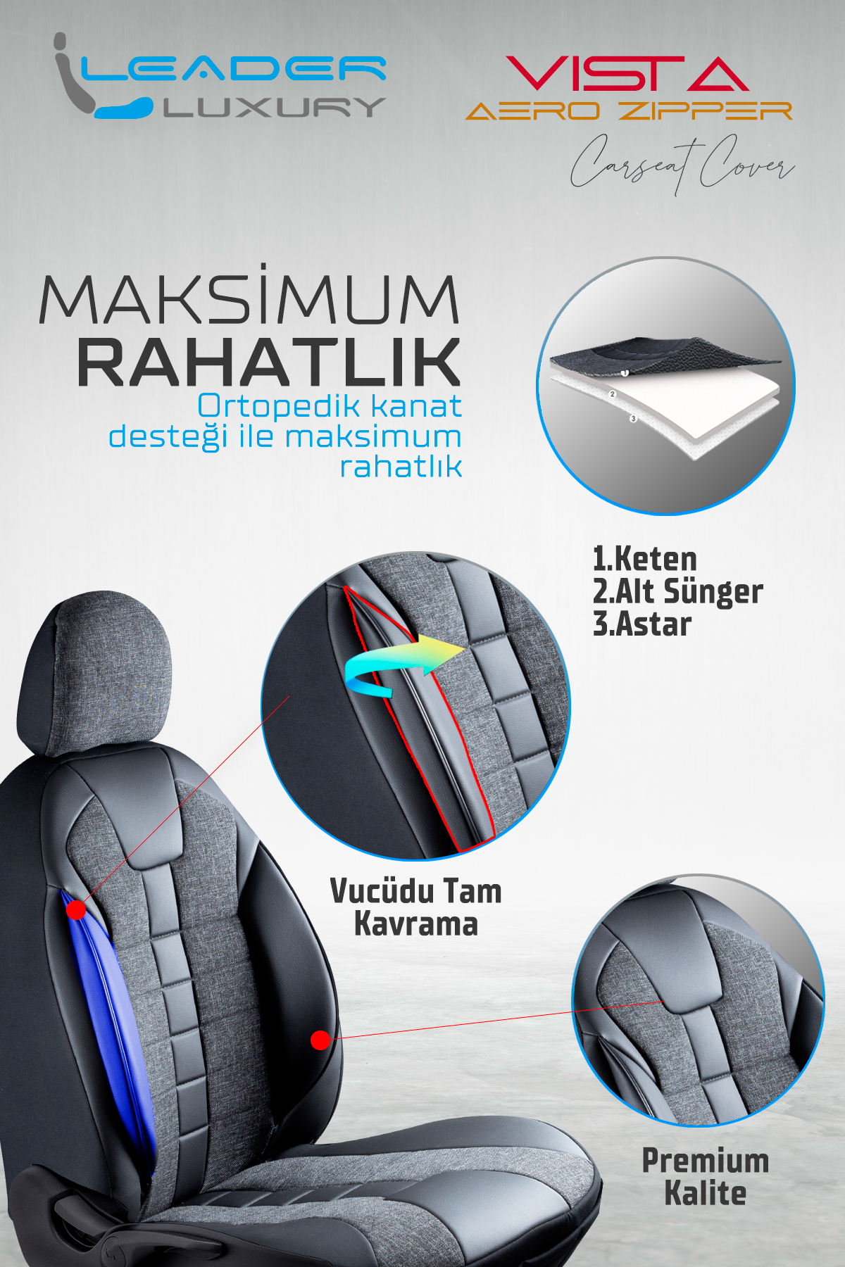 VİSTA OTO KILIFI STANDART FÜME_ LEADER