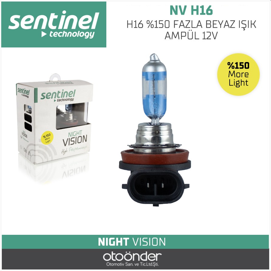 H16 %150 FAZLA BEYAZ IŞIK AMPÜL 12V SENTİNEL
