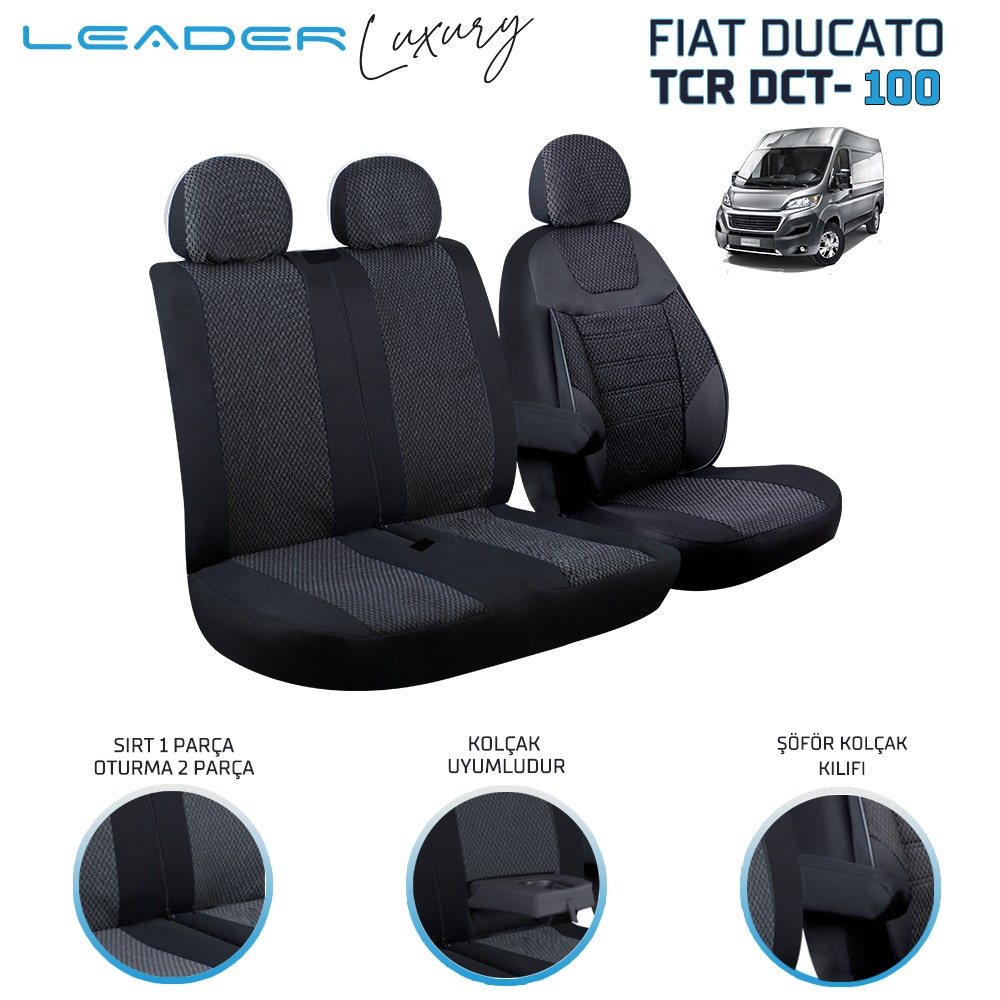 FIAT DUCATO 2+1 TİCARİ OTO KILIFI SİYAH LEADER