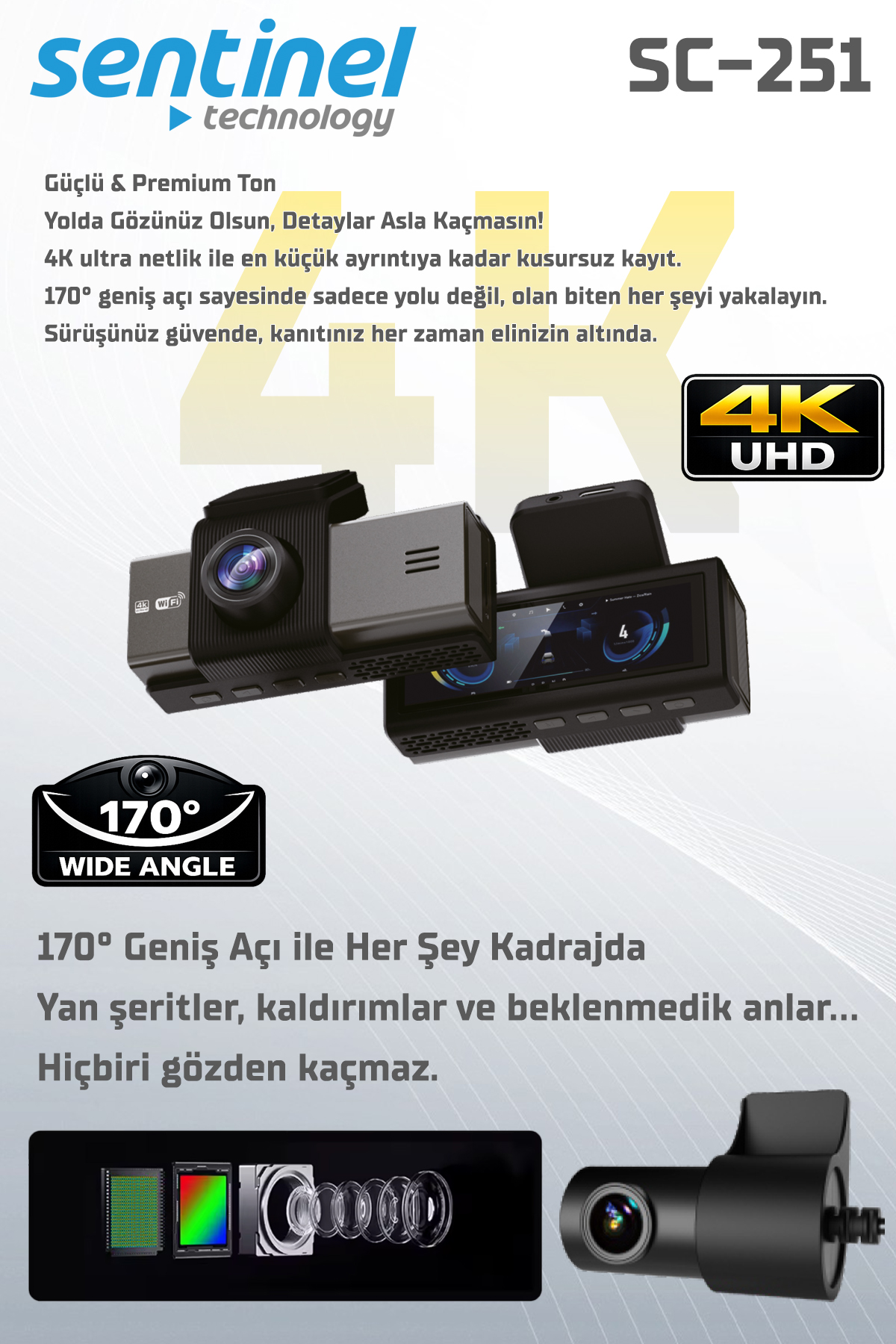 KAYIT CİHAZI 4K 3.2" EKRAN 2 KAMERALI