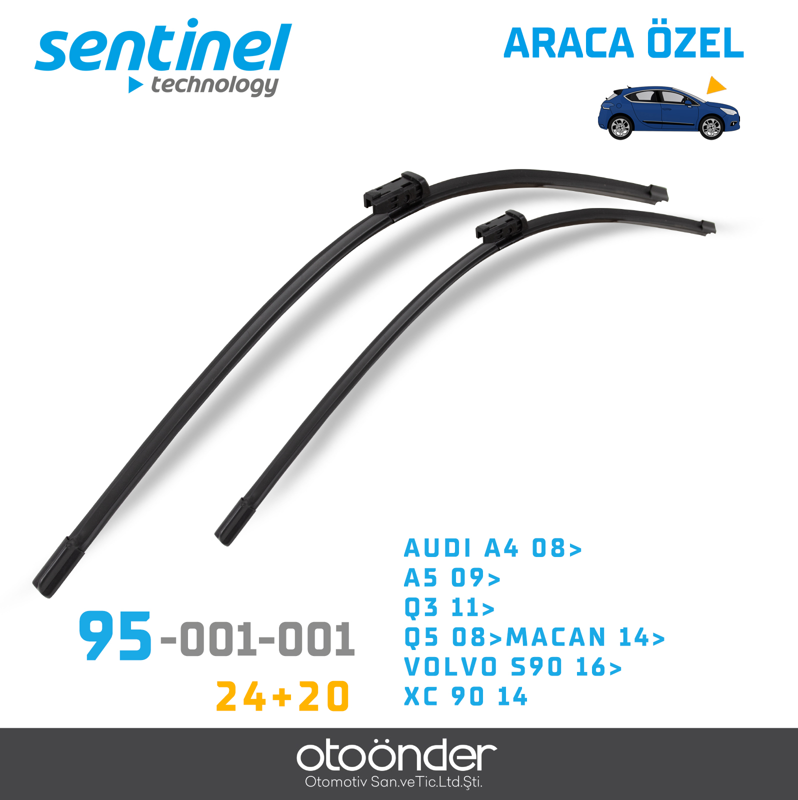 SÜPÜRGE TK ÖN AUDI A4 08>, A5 09>, Q3 11>, Q5 08>MACAN 14>, VOLVO S90 16>, XC 90 14>,, 24"+20"