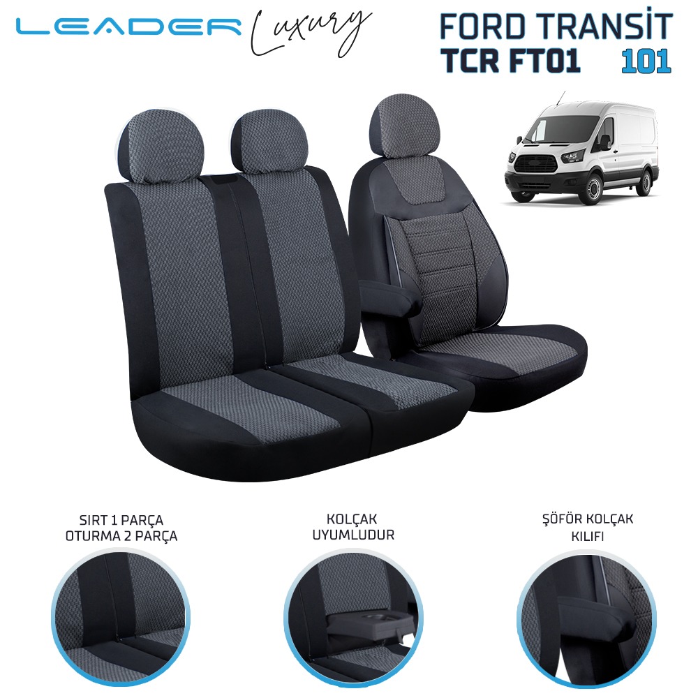 FORD TRANSİT 2013 SONRASI 2+1 TİCARİ OTO KILIFI. FÜME LEADER