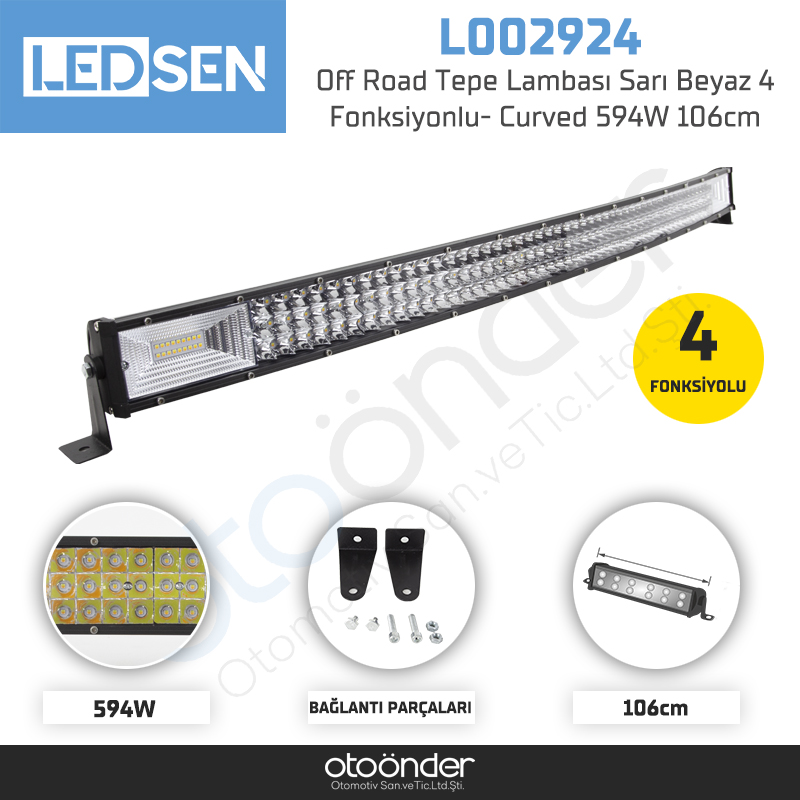 Off Road Tepe Lambası Sarı Beyaz 4 Fonksiyonlu- Curved 594W 106cm