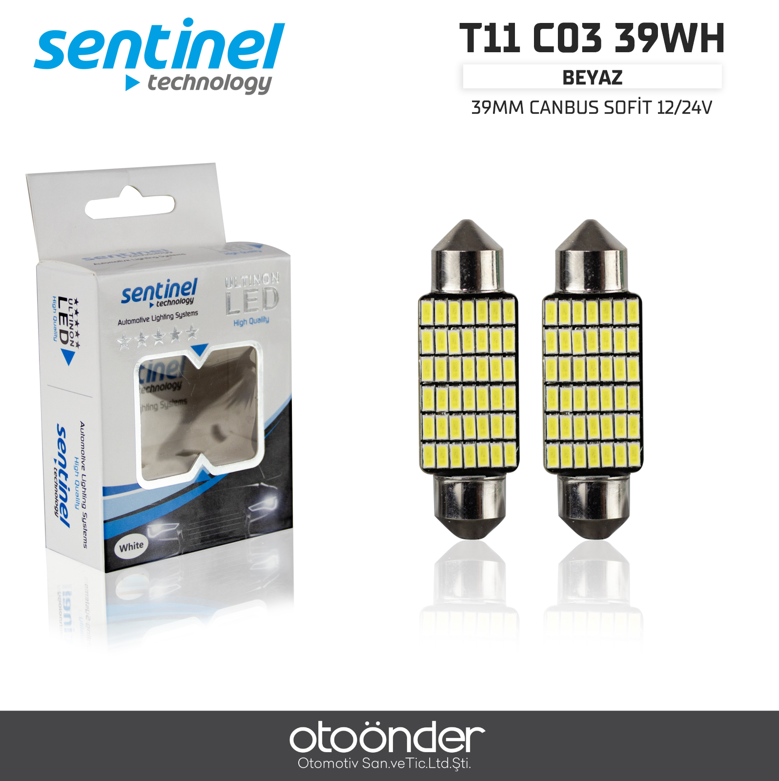 CANBUS SOFİT 39mm BEYAZ 42 SMD 12-24V UYUMLU. LED AMPÜL