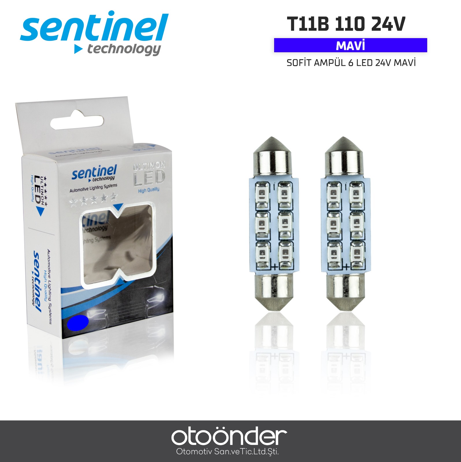 SOFİT AMPÜL 6 LED 24V MAVİ