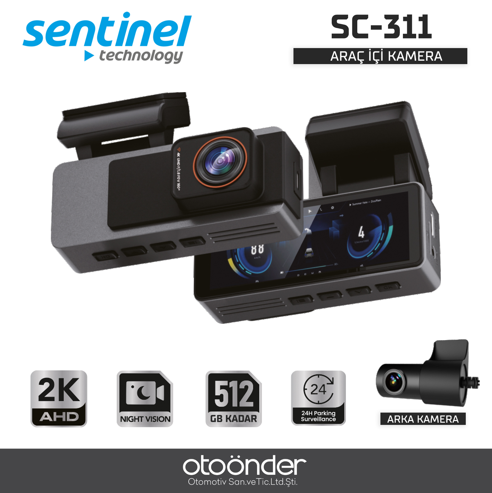 KAYIT CİHAZI FULL 4K 3" EKRAN 3 KAMERALI