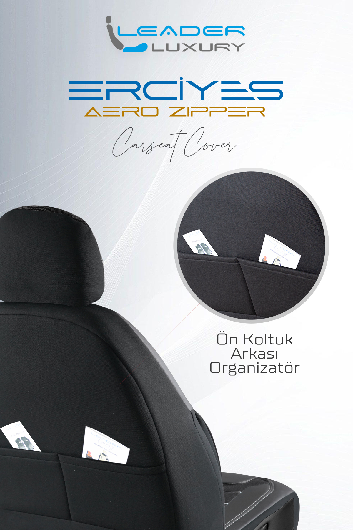 ERCİYES KETEN OTO KILIFI FERMUARLI. DARK SİYAH