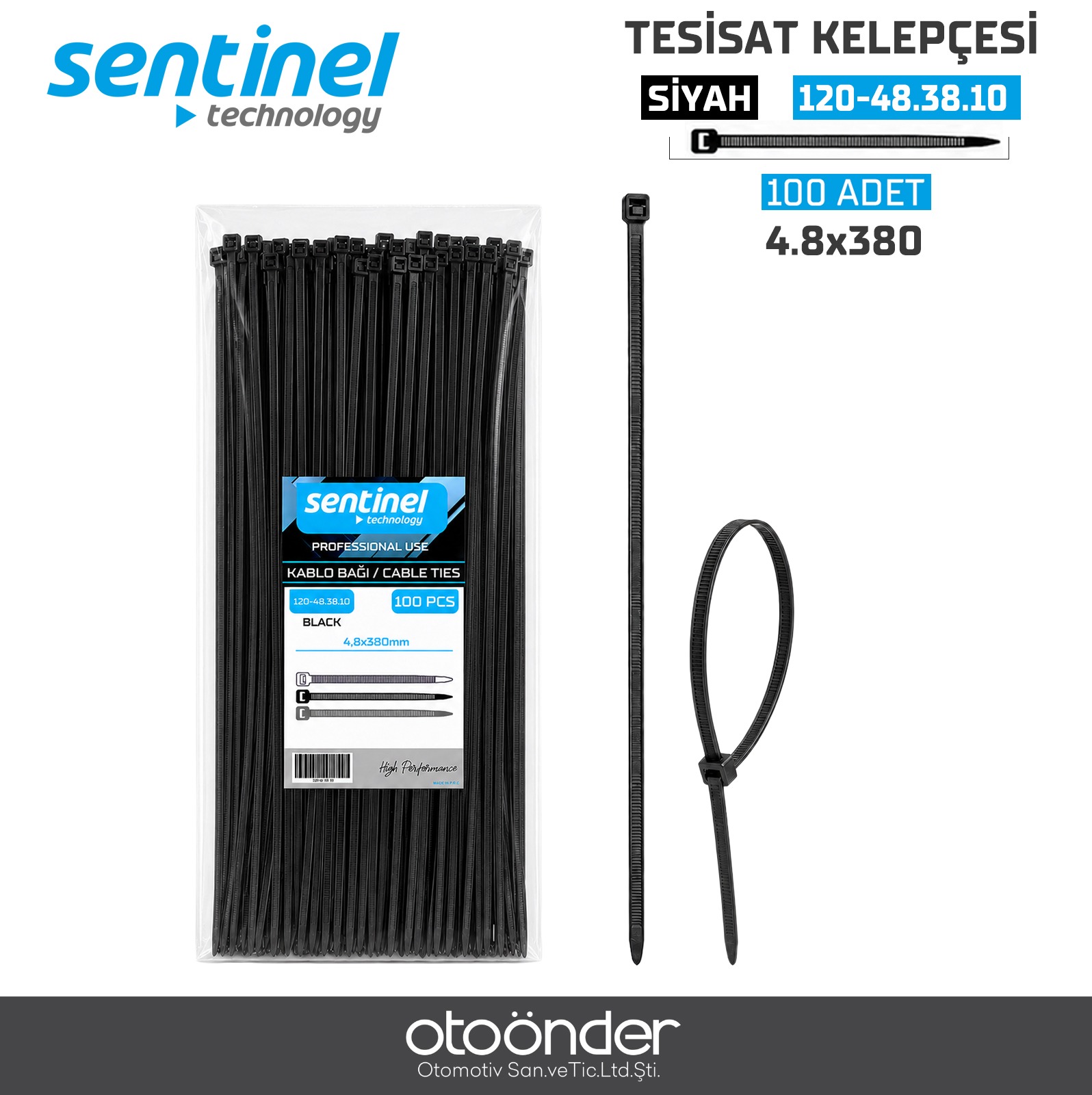 TESİSAT KELEPÇESİ 4.8x380 (100 ADET) 1 PAKET SİYAH