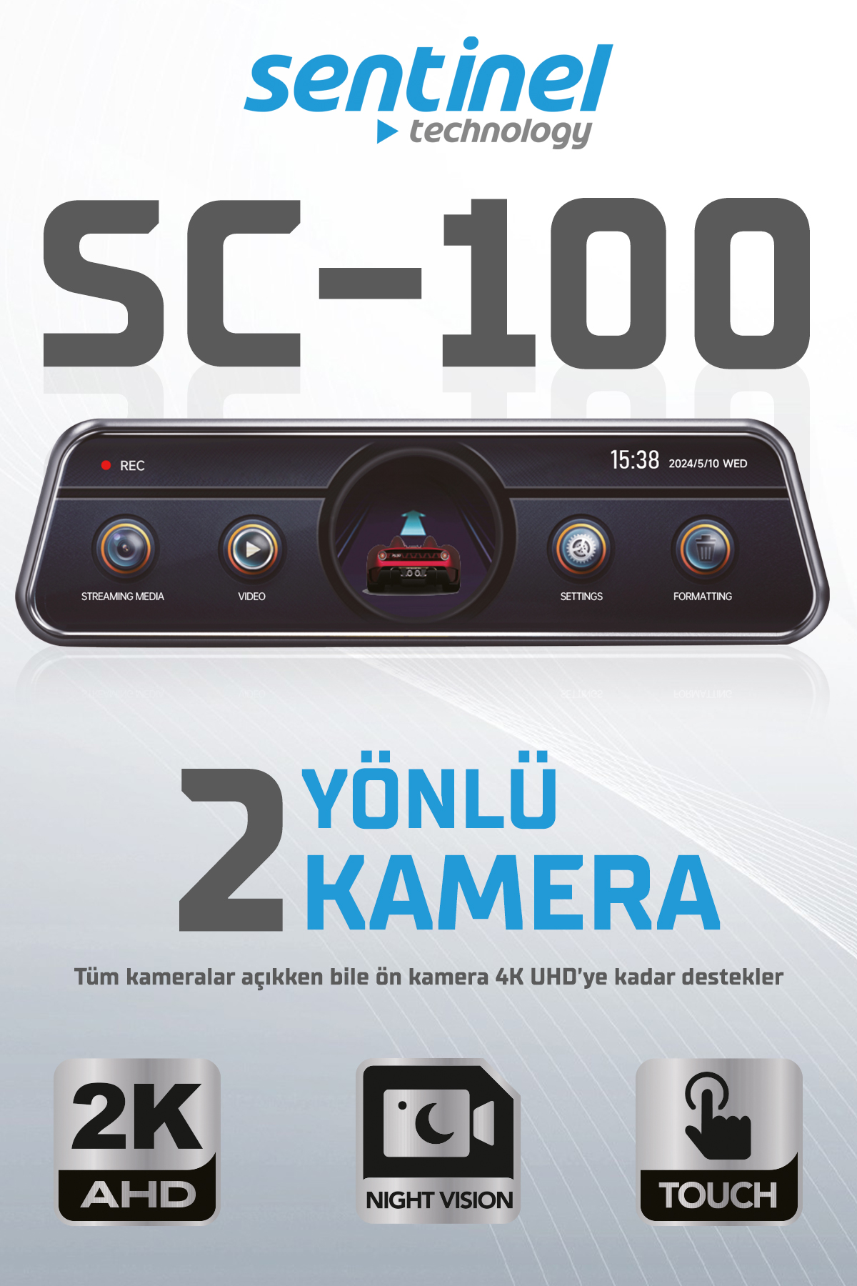 KAYIT CİHAZI 2K  2 KAMERALI 10" DİKİZ AYNA