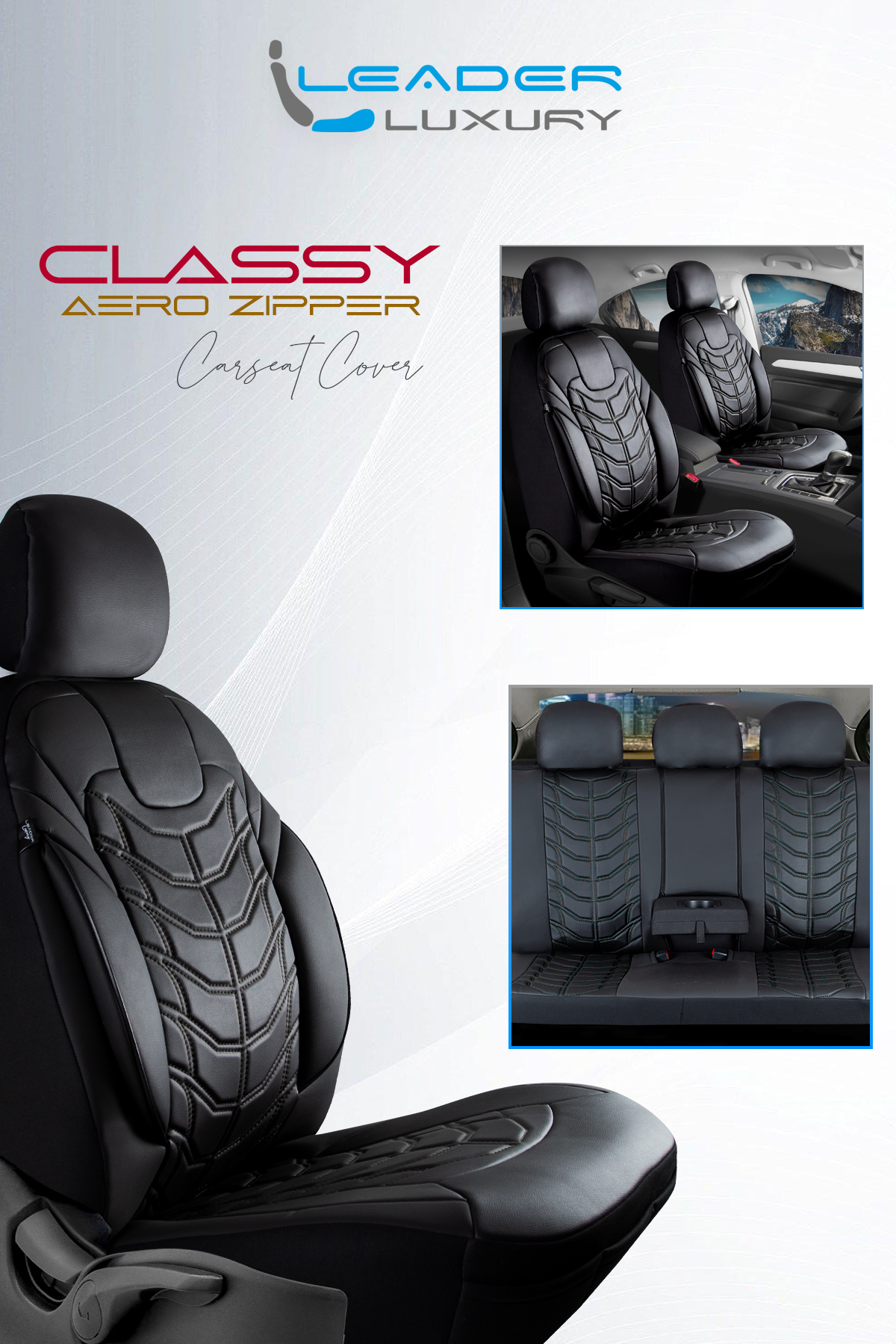 CLASYY KOMPLE DERİ OTO KOLTUK KILIFI SİYAH. NAKIŞ SİYAH